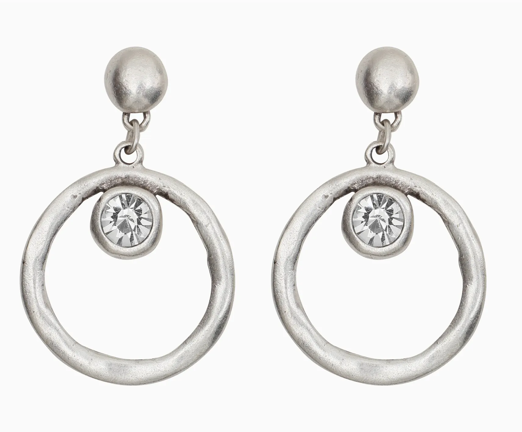ECLIPSE Organic Shape Silver Circle Crystal Drop Earrings