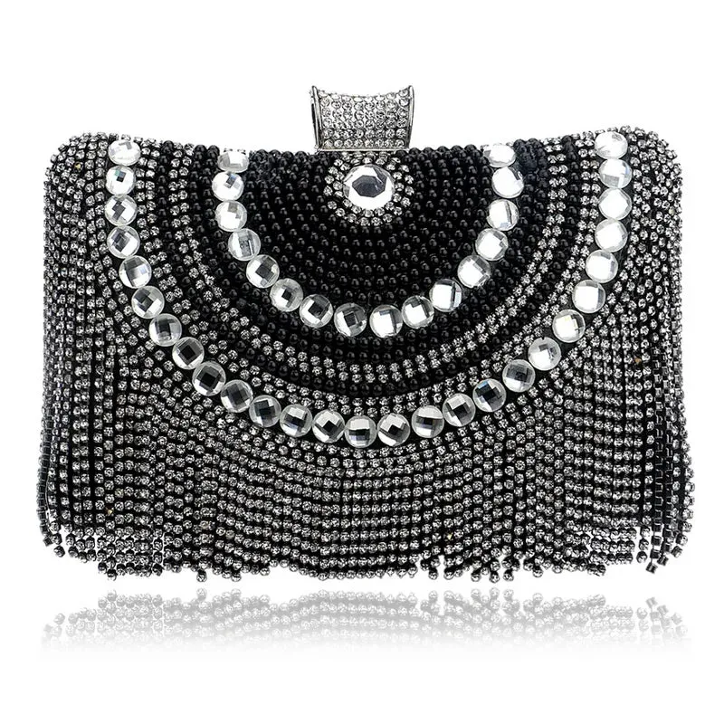 Elegant Beaded Metal Bag with Chain Shoulder Strap - Perfect for Luxury Weeding