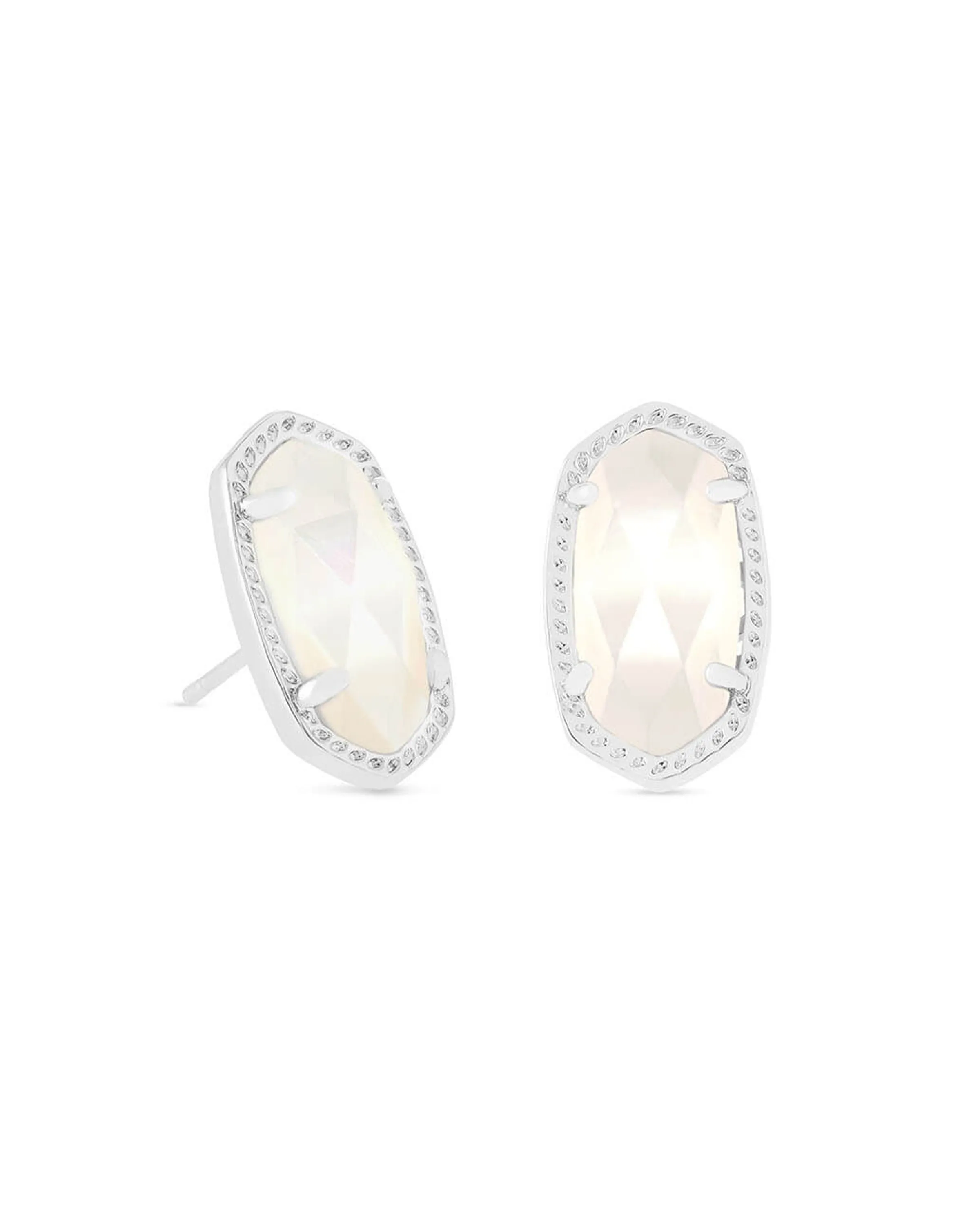 Ellie Stud Earrings in Rhodium Ivory Mother of Pearl by Kendra Scott