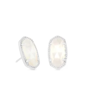 Ellie Stud Earrings in Rhodium Ivory Mother of Pearl by Kendra Scott