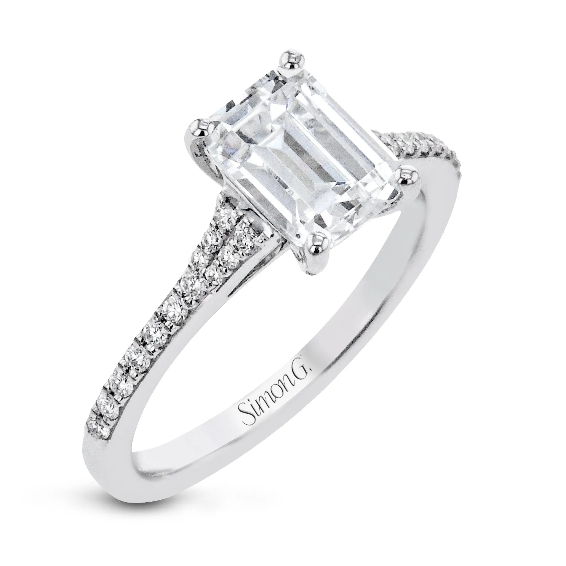 Emerald-Cut Engagement Ring In 18k Gold With Diamonds LR2507 WHITE 18K SEMI