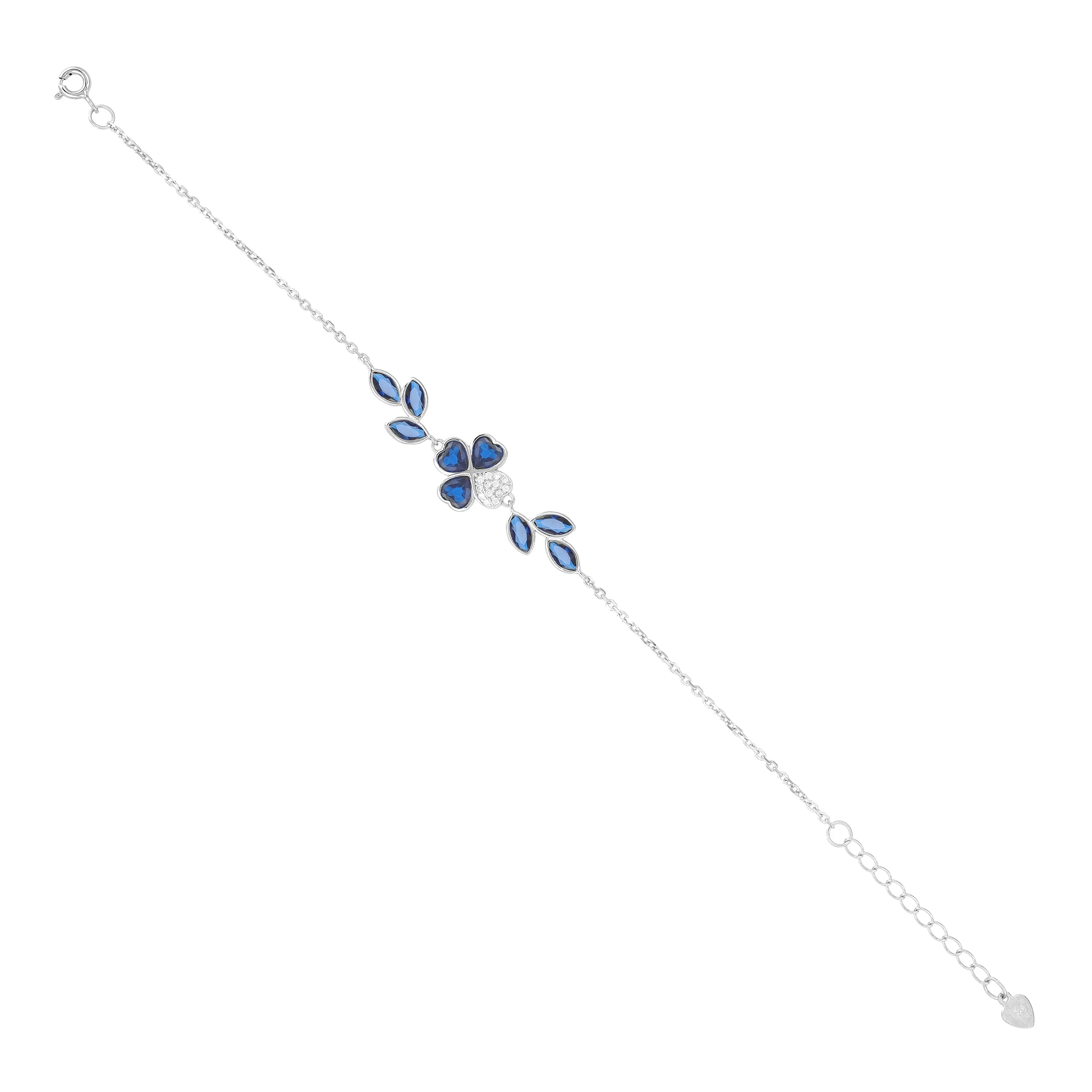 Enchanting Blue Clover Leaf 925 Rhodium Plated Bracelets