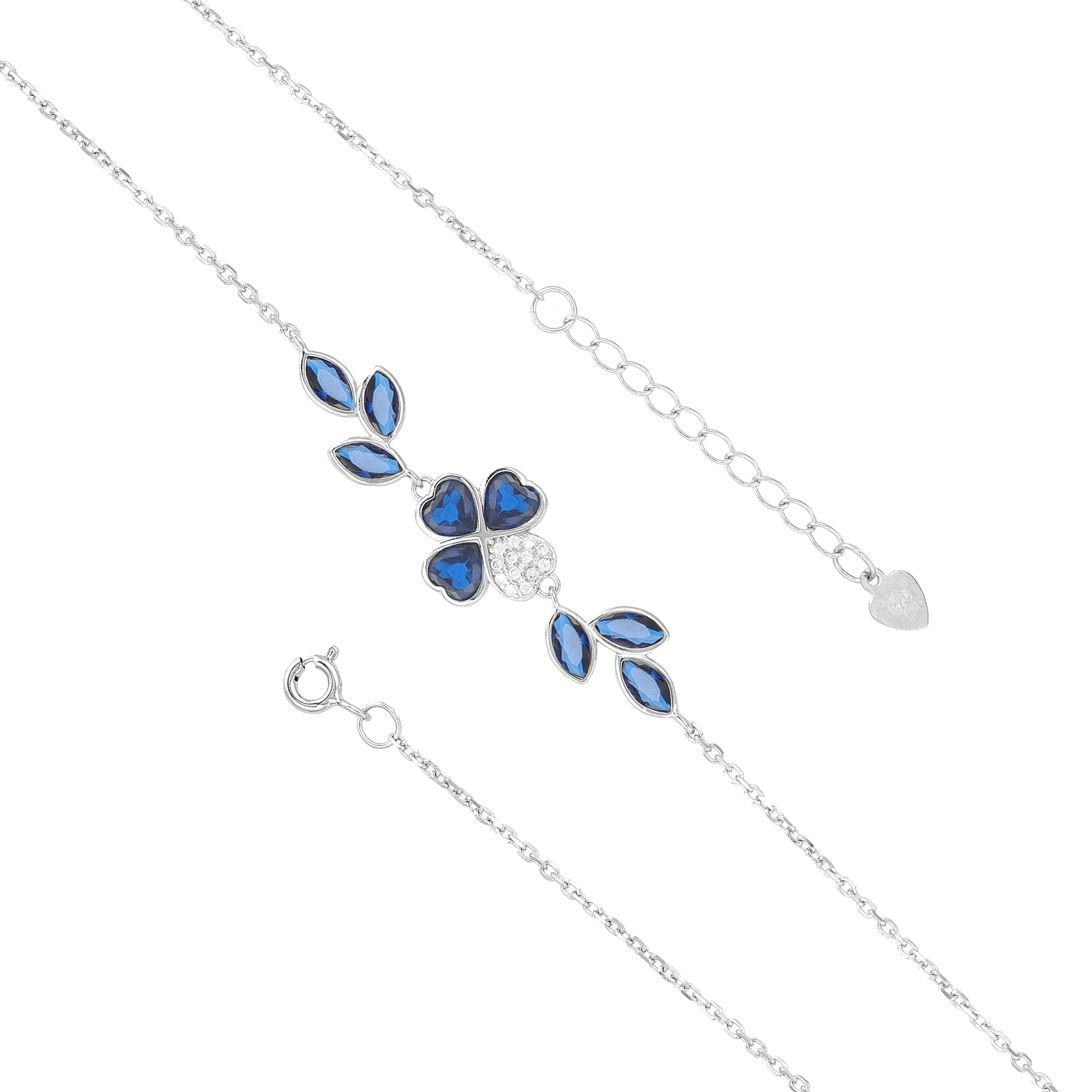 Enchanting Blue Clover Leaf 925 Rhodium Plated Bracelets