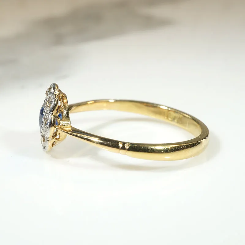 English Sapphire & Diamond Flower Ring in 18ct & Platinum