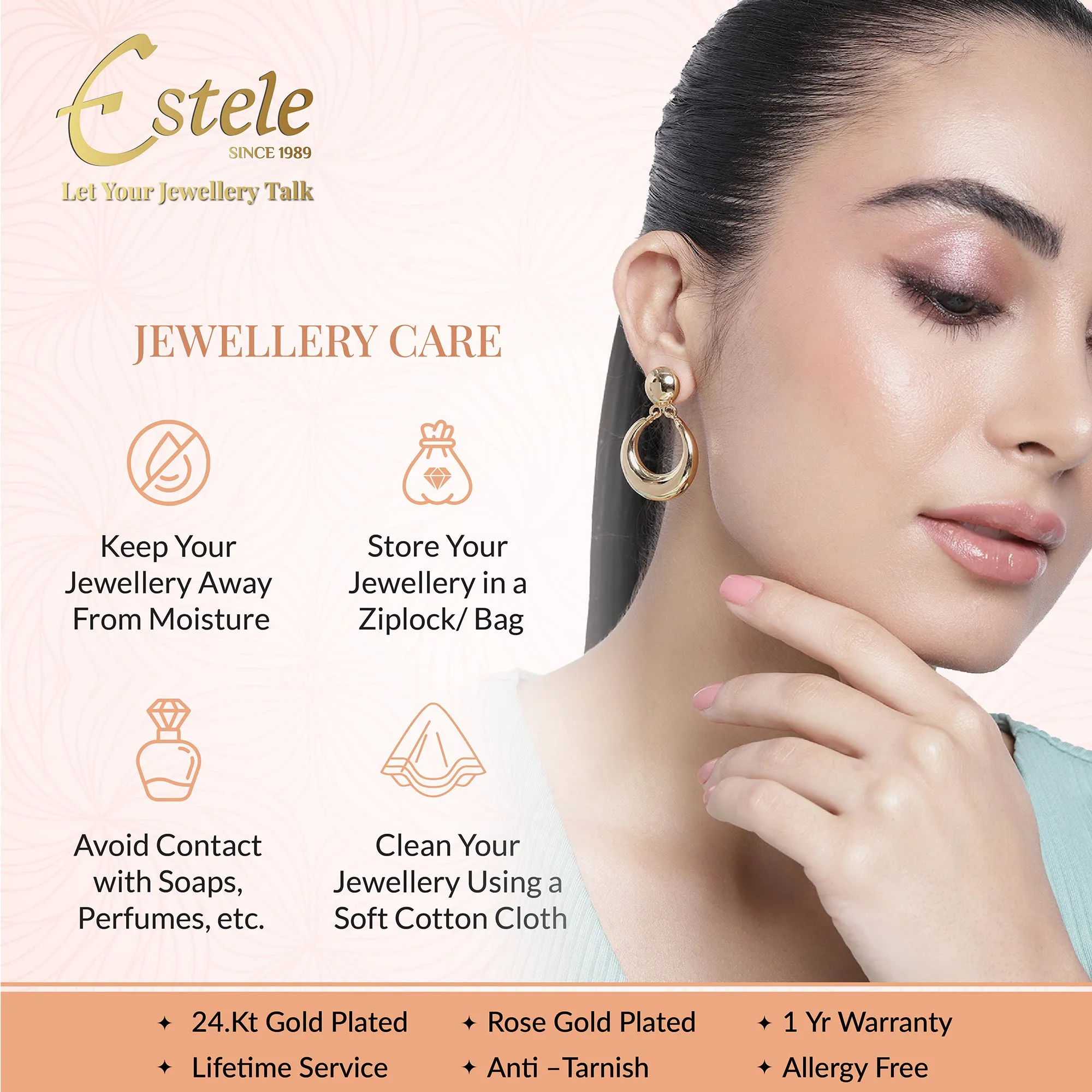 Estele Gold Plated Graceful Finger Ring with Pearl for Women