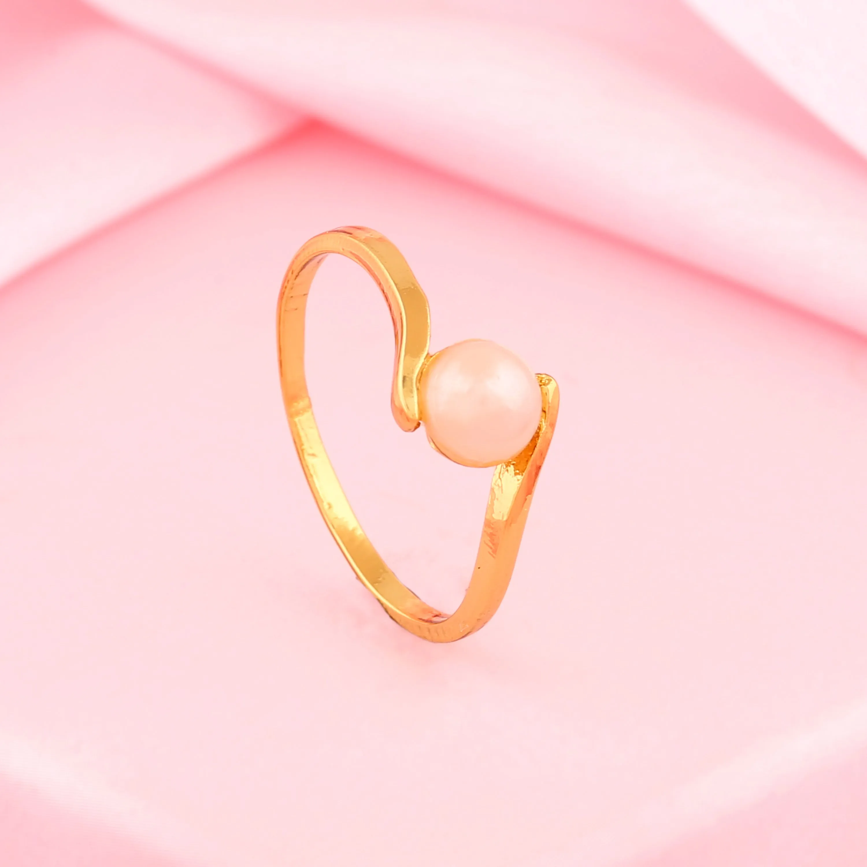 Estele Gold Plated Graceful Finger Ring with Pearl for Women