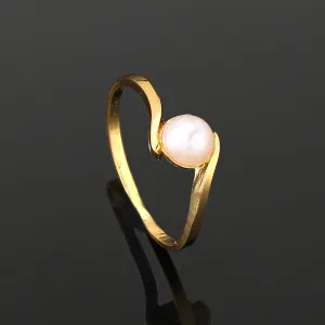 Estele Gold Plated Graceful Finger Ring with Pearl for Women