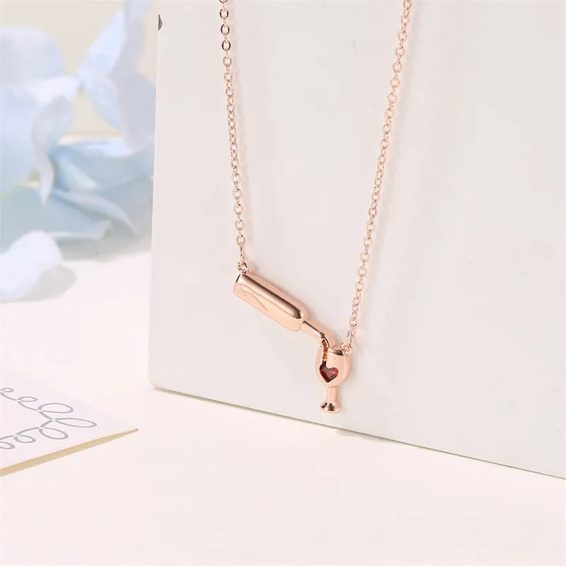 Fashion 3 Colors Rose Gold Wine&Cup Necklace