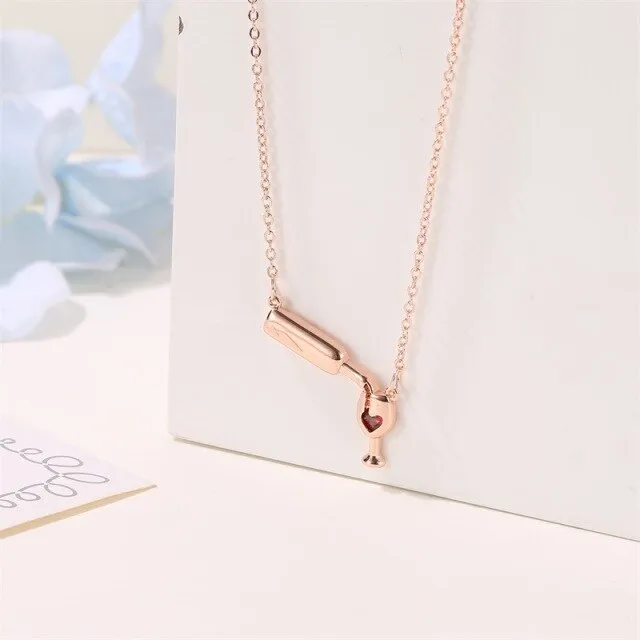 Fashion 3 Colors Rose Gold Wine&Cup Necklace