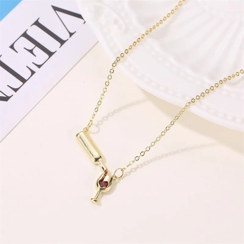 Fashion 3 Colors Rose Gold Wine&Cup Necklace