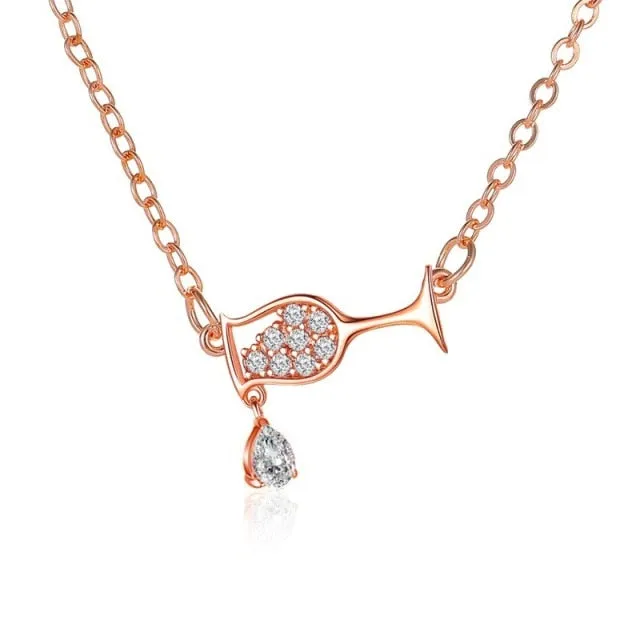 Fashion 3 Colors Rose Gold Wine&Cup Necklace