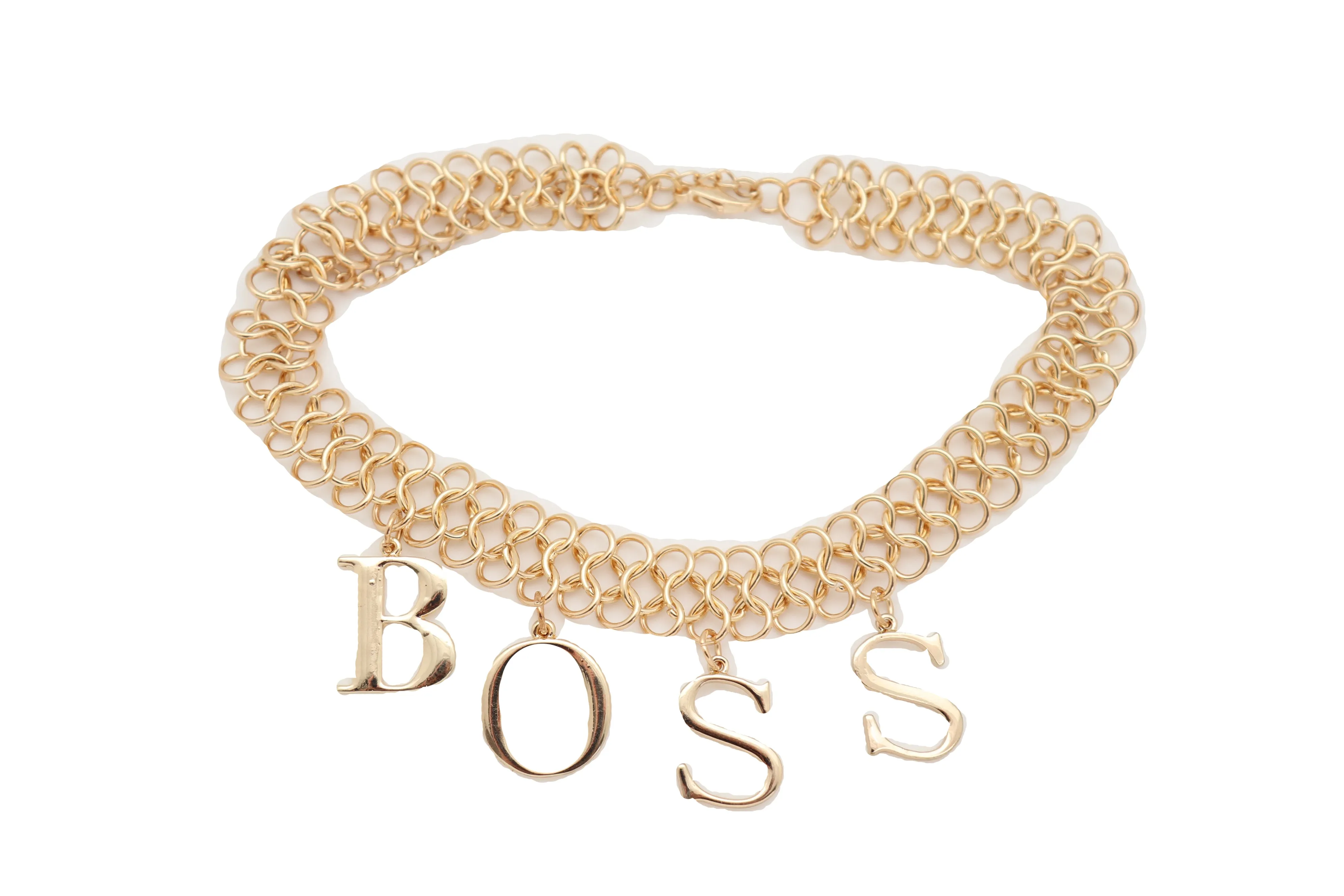 Fashion Necklace Gold Mesh Metal Chain Links BOSS Pendant Charm Jewelry