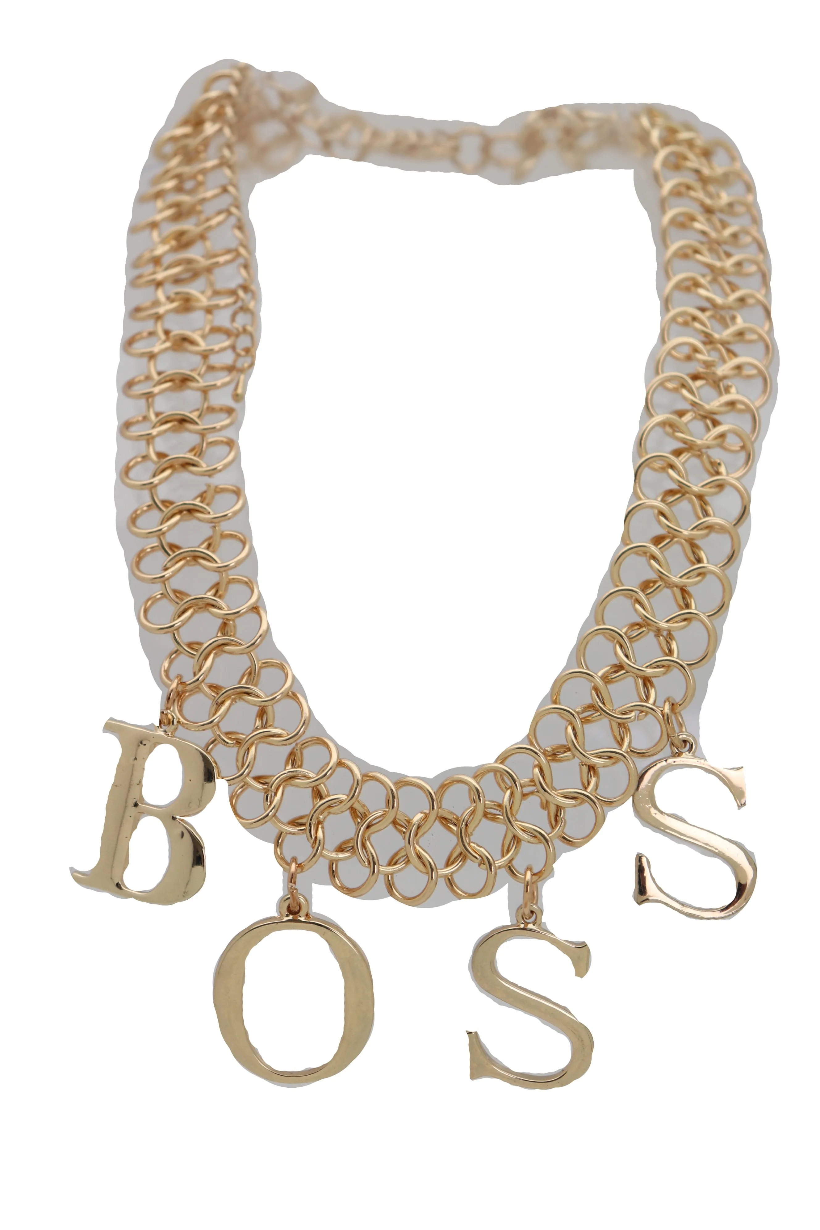 Fashion Necklace Gold Mesh Metal Chain Links BOSS Pendant Charm Jewelry