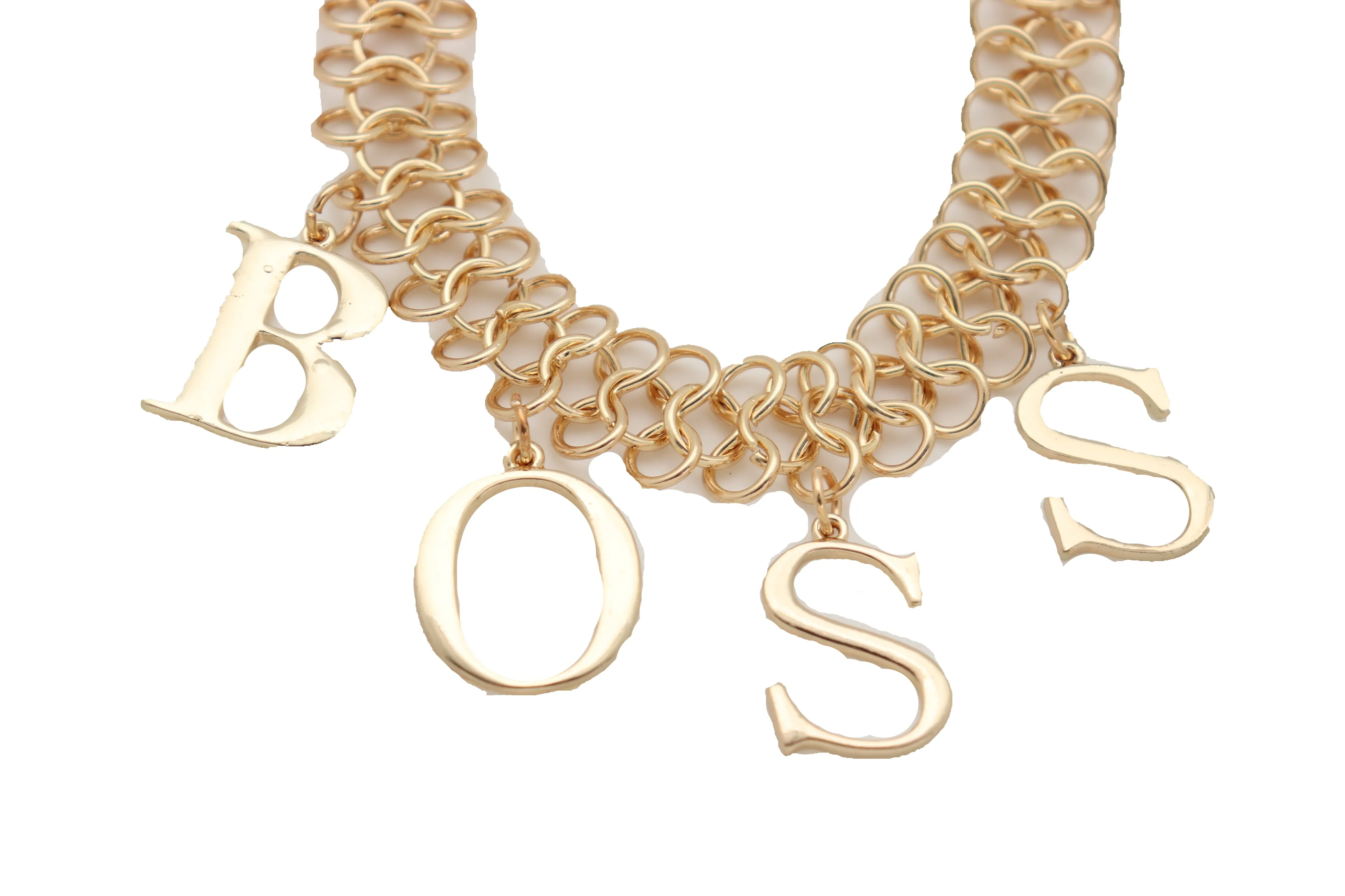 Fashion Necklace Gold Mesh Metal Chain Links BOSS Pendant Charm Jewelry