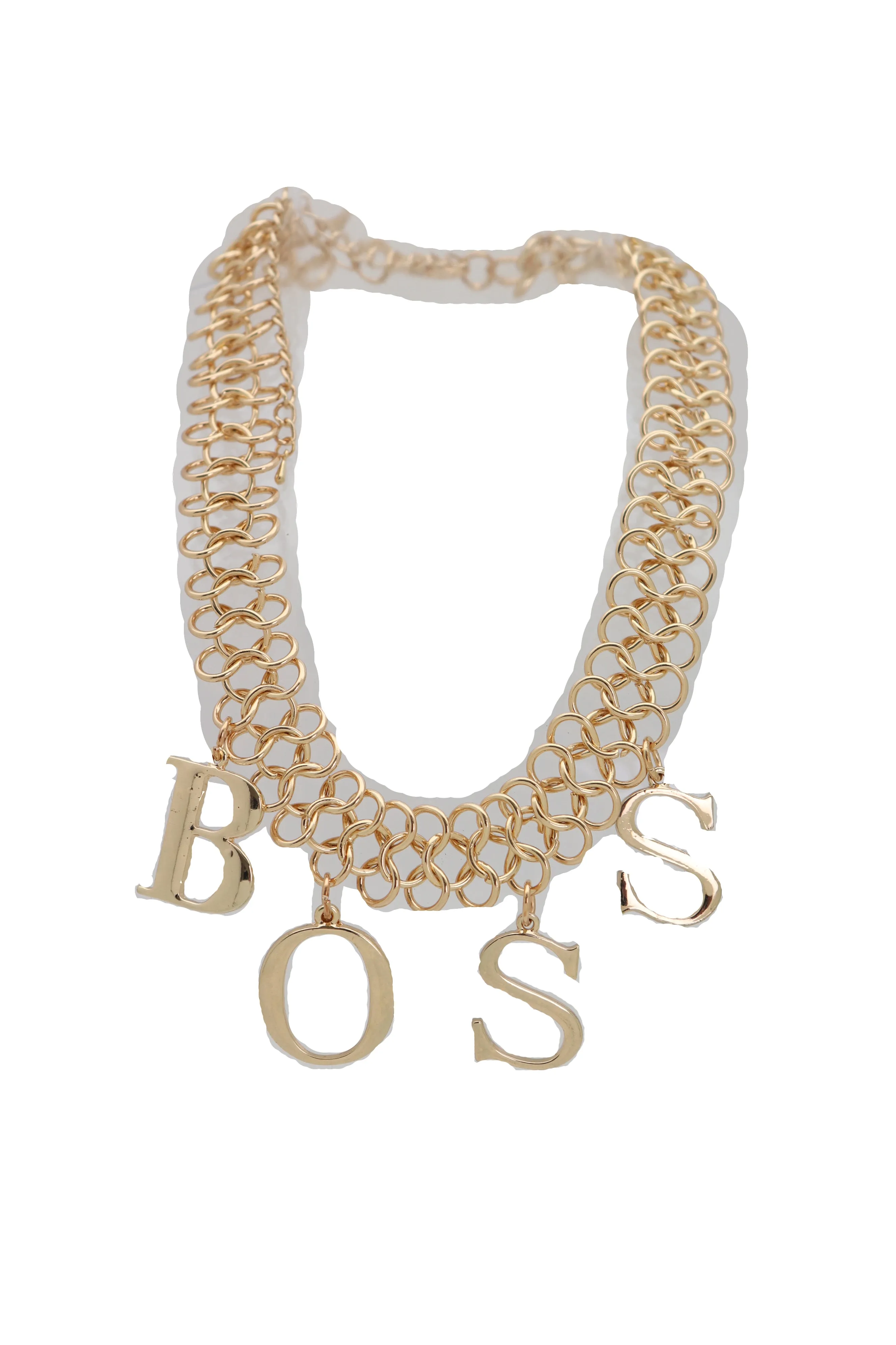 Fashion Necklace Gold Mesh Metal Chain Links BOSS Pendant Charm Jewelry
