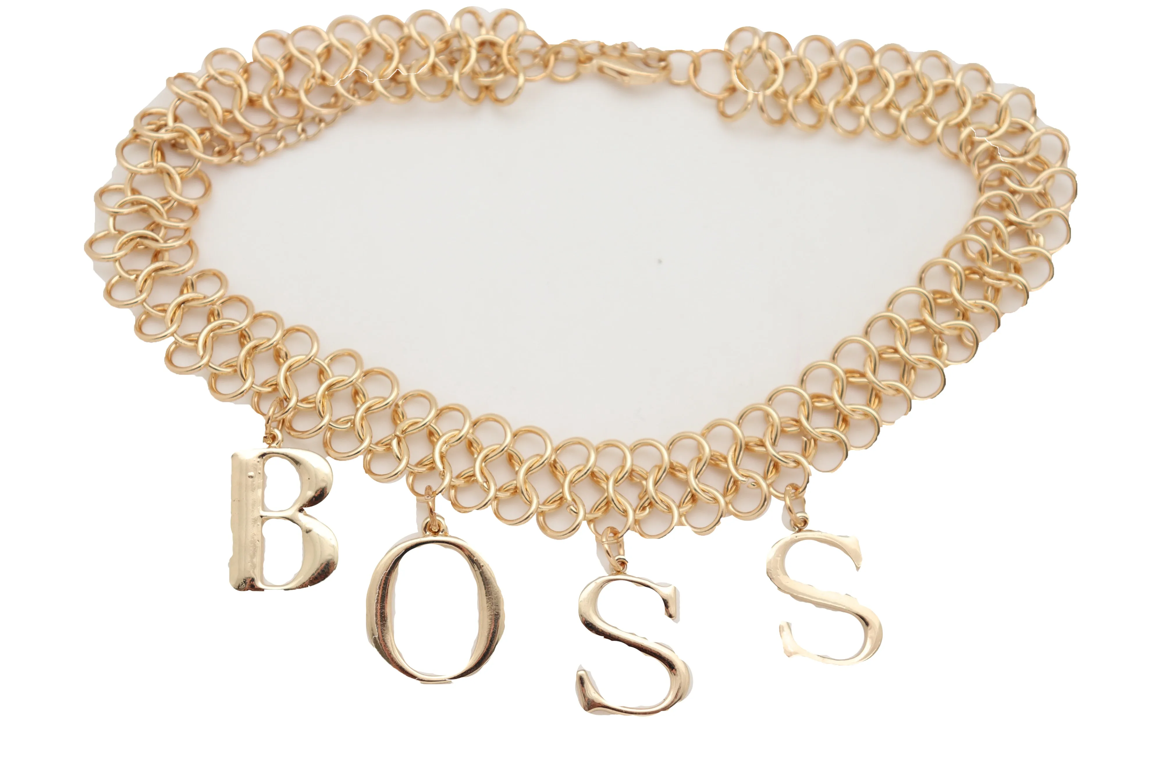 Fashion Necklace Gold Mesh Metal Chain Links BOSS Pendant Charm Jewelry
