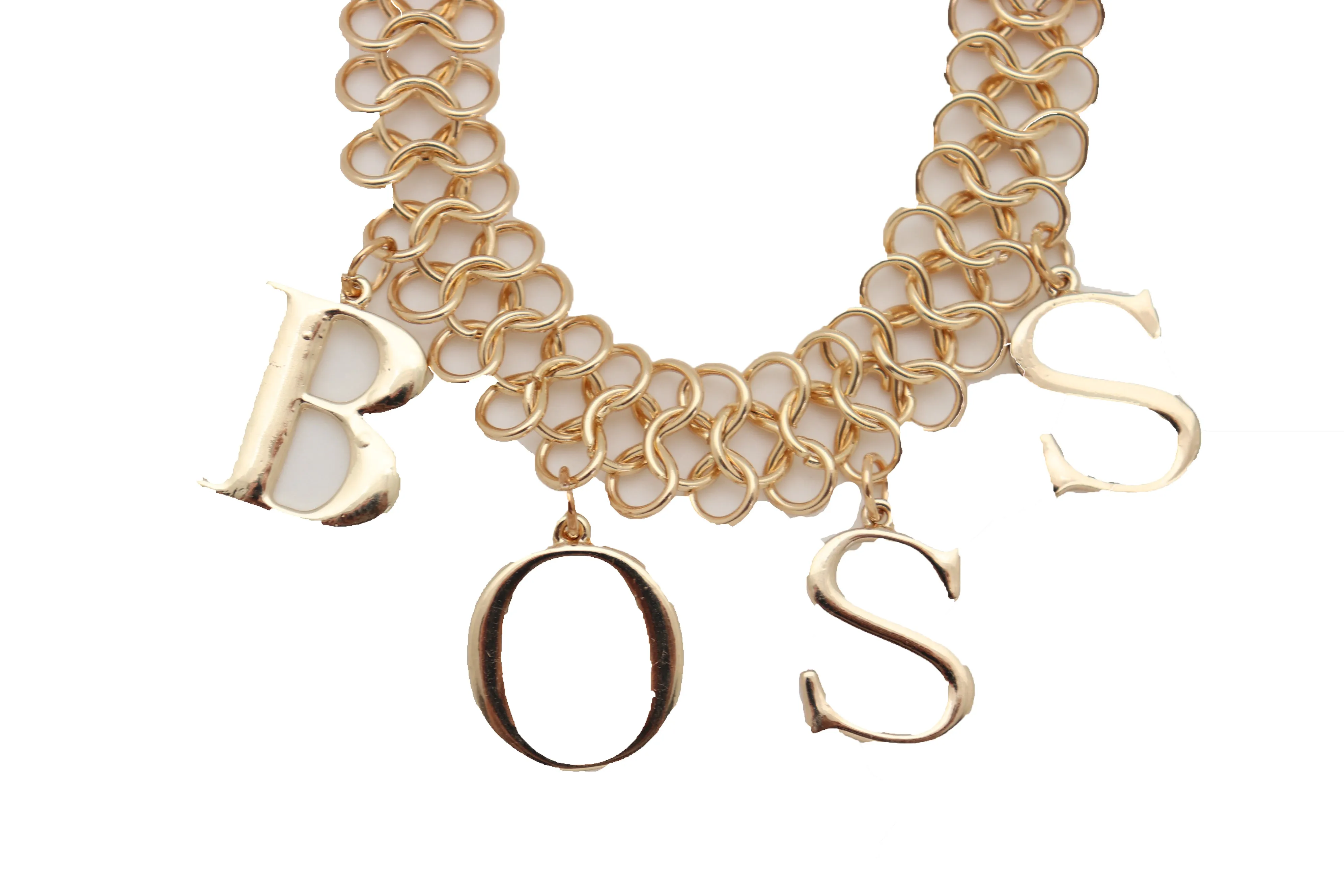 Fashion Necklace Gold Mesh Metal Chain Links BOSS Pendant Charm Jewelry