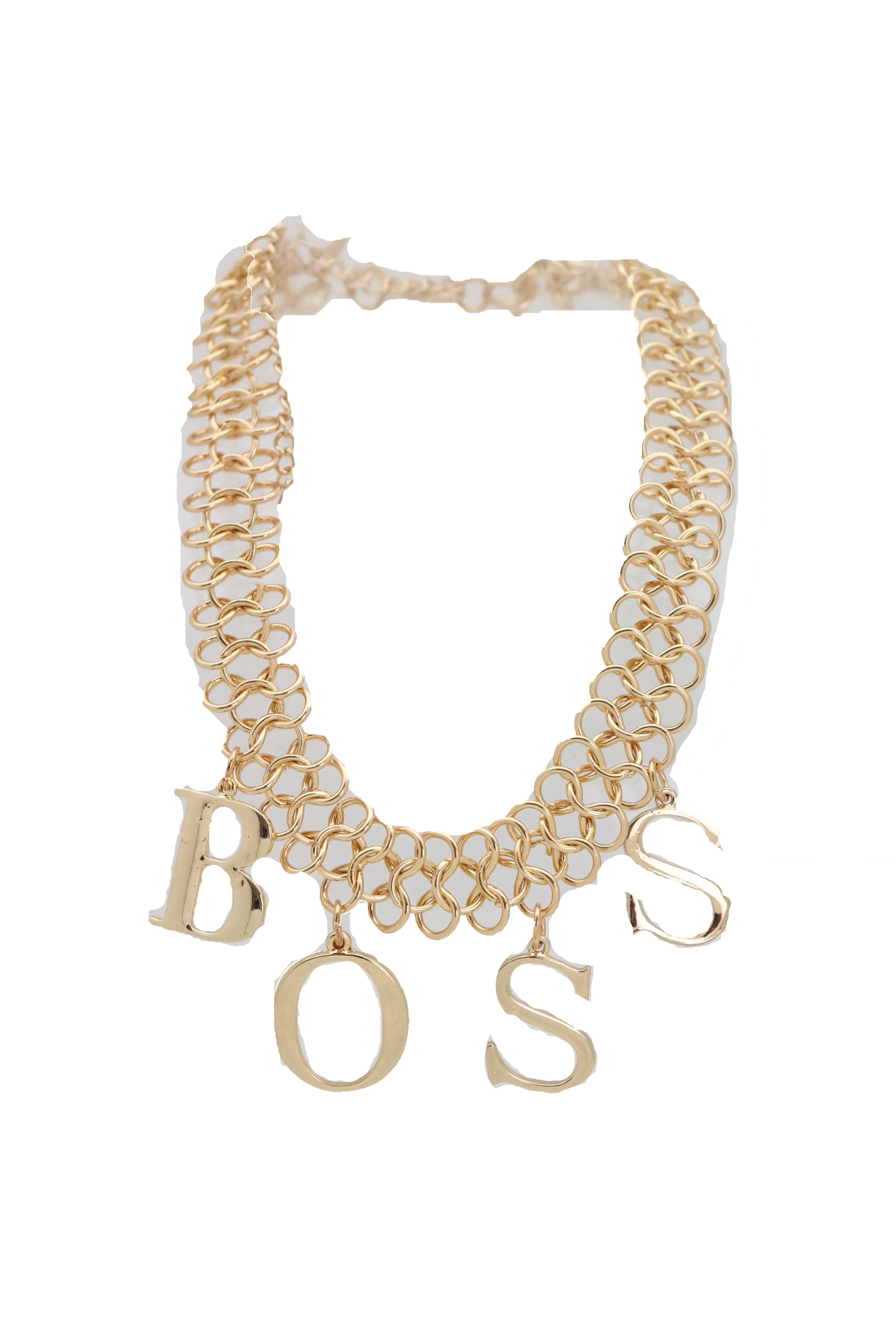 Fashion Necklace Gold Mesh Metal Chain Links BOSS Pendant Charm Jewelry