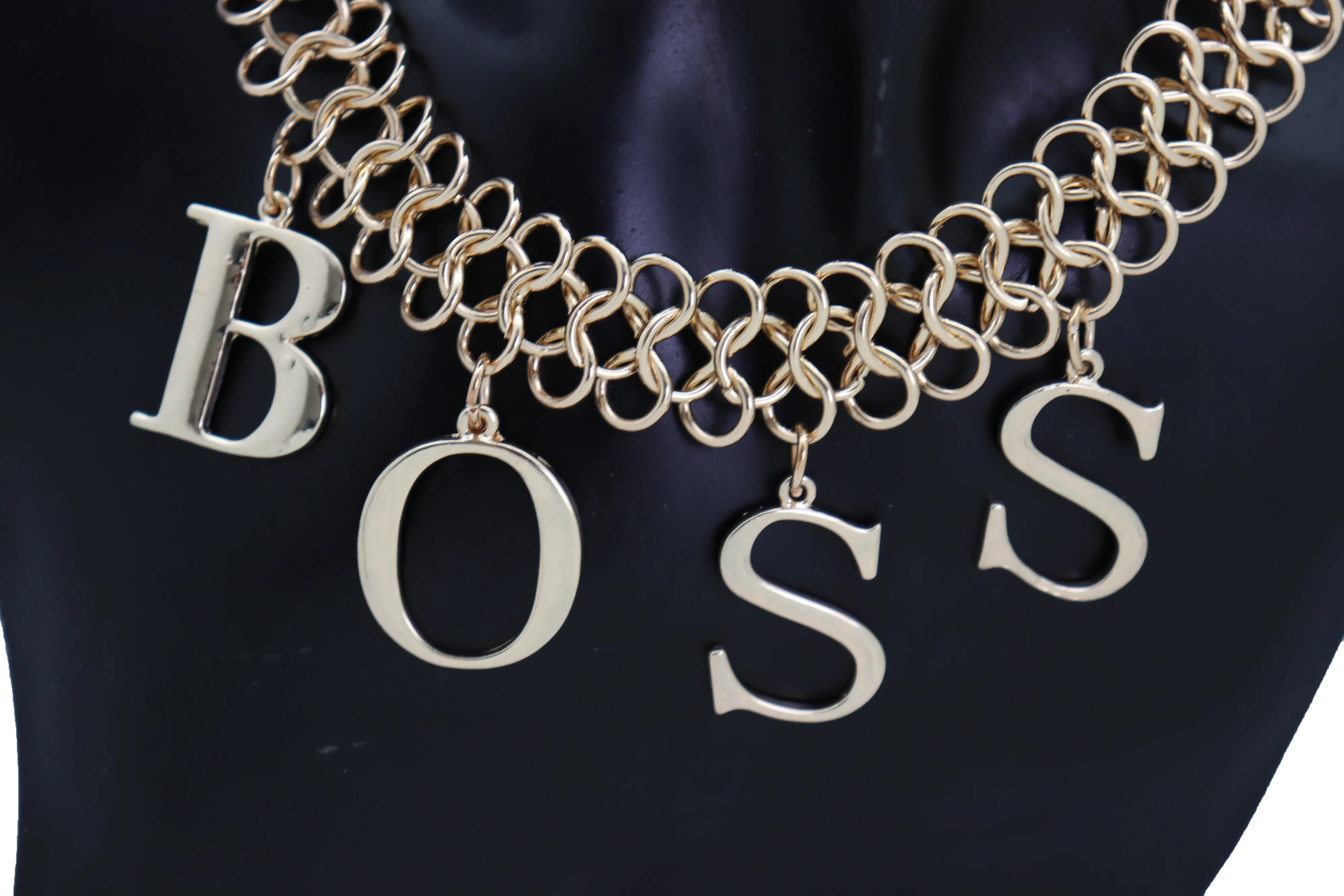 Fashion Necklace Gold Mesh Metal Chain Links BOSS Pendant Charm Jewelry