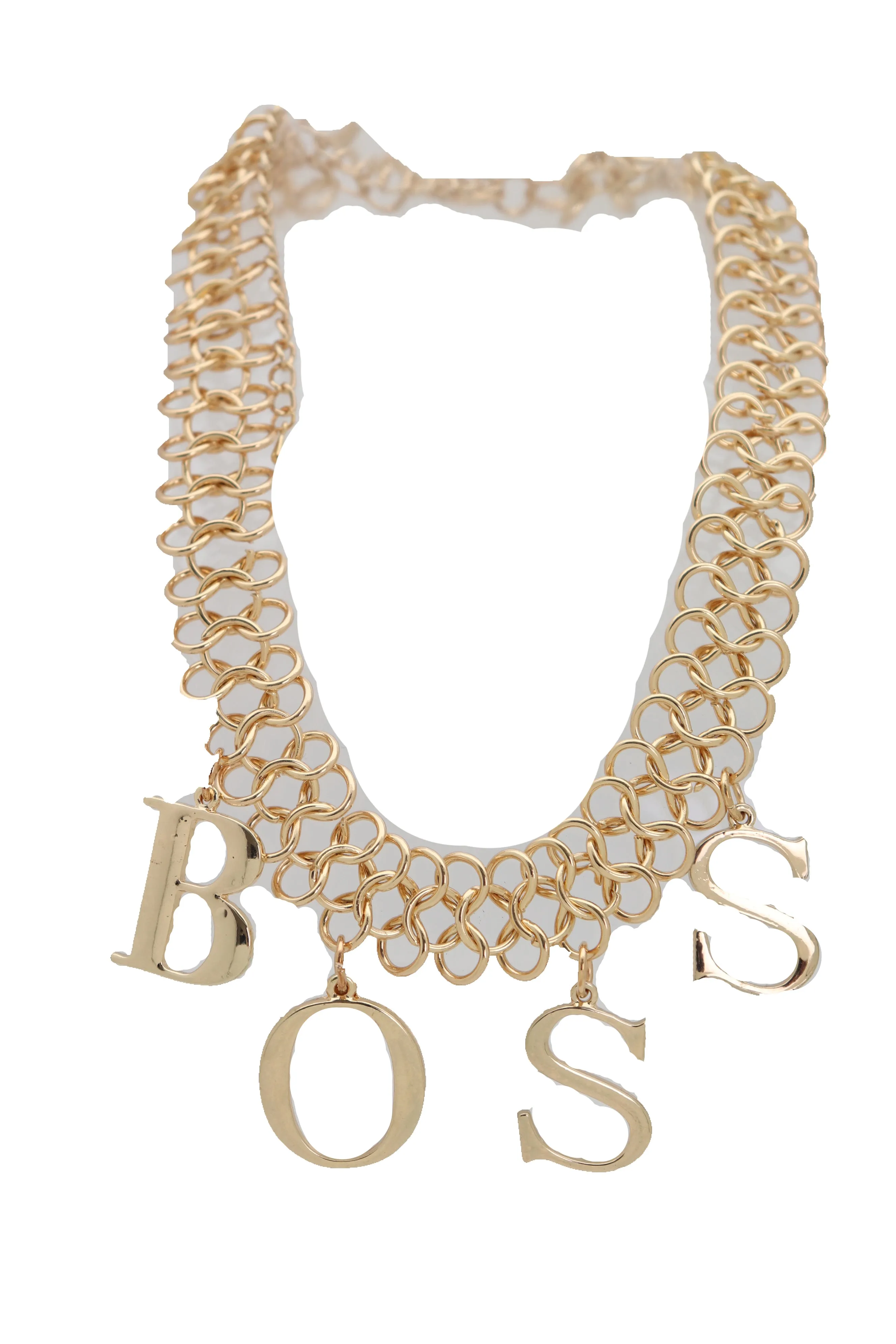 Fashion Necklace Gold Mesh Metal Chain Links BOSS Pendant Charm Jewelry