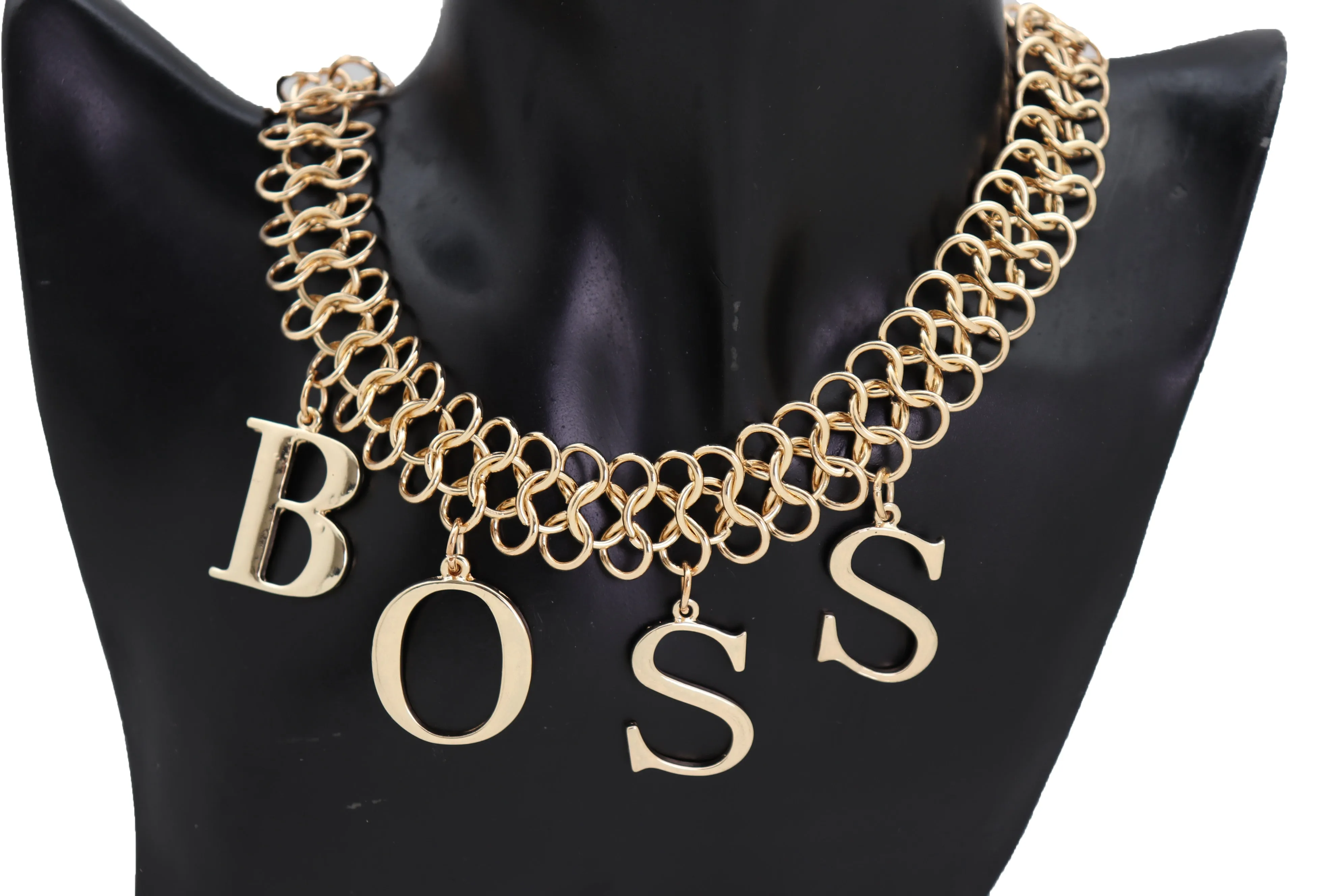 Fashion Necklace Gold Mesh Metal Chain Links BOSS Pendant Charm Jewelry