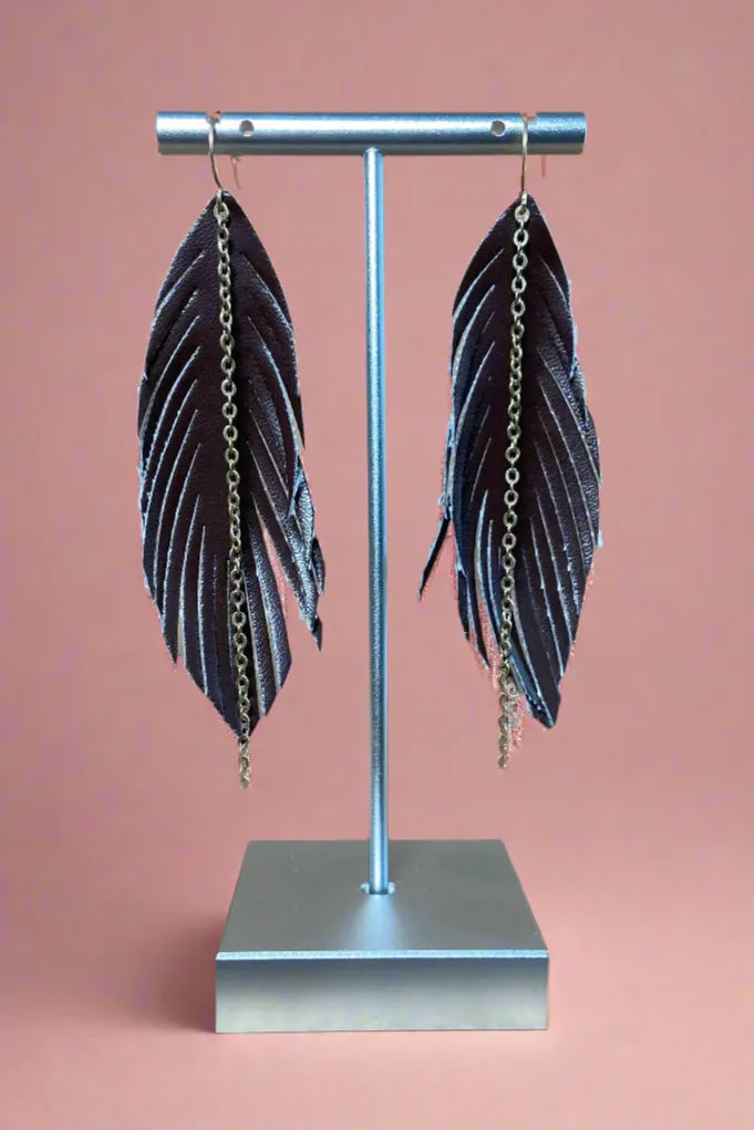 Feather & Chain Earrings Brown