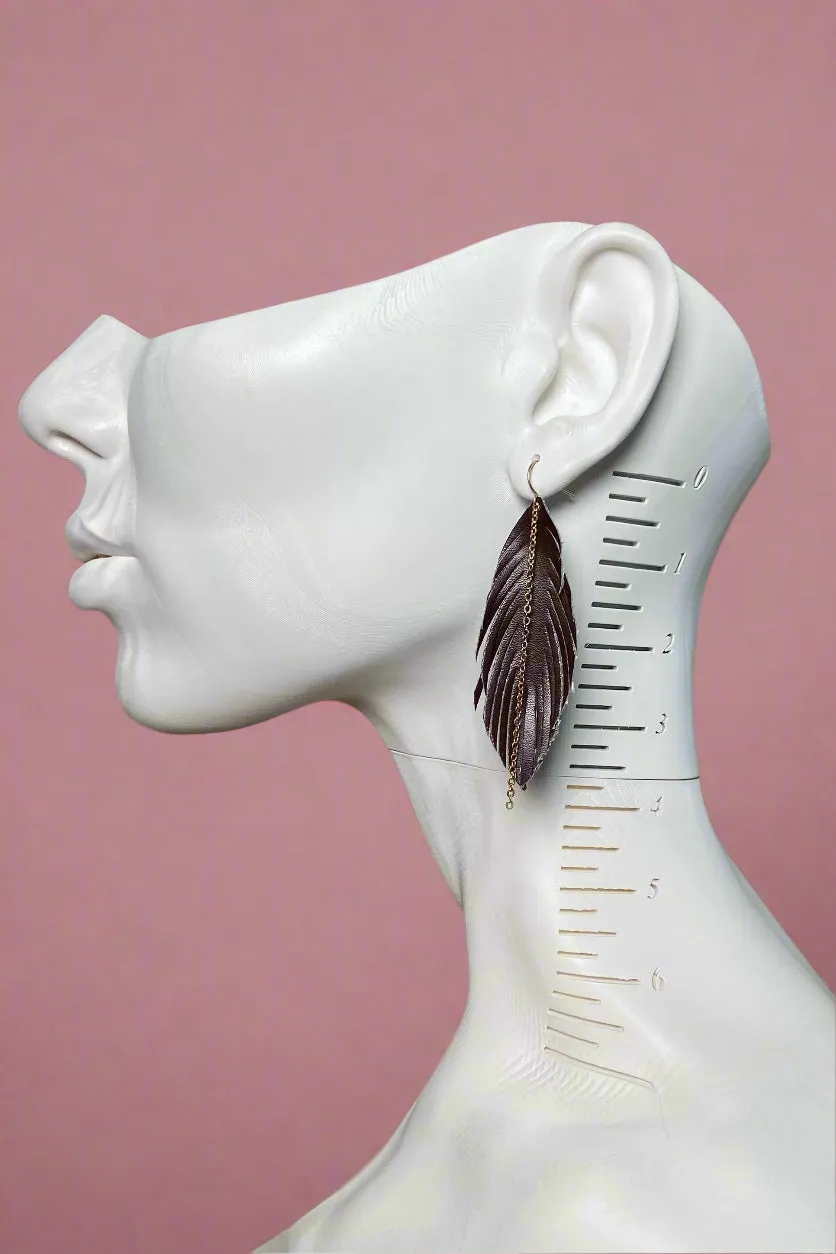 Feather & Chain Earrings Brown