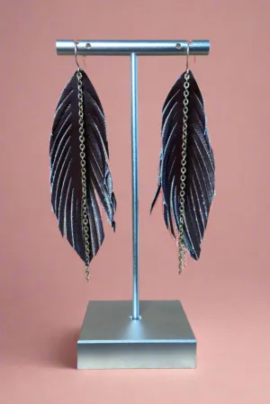 Feather & Chain Earrings Brown