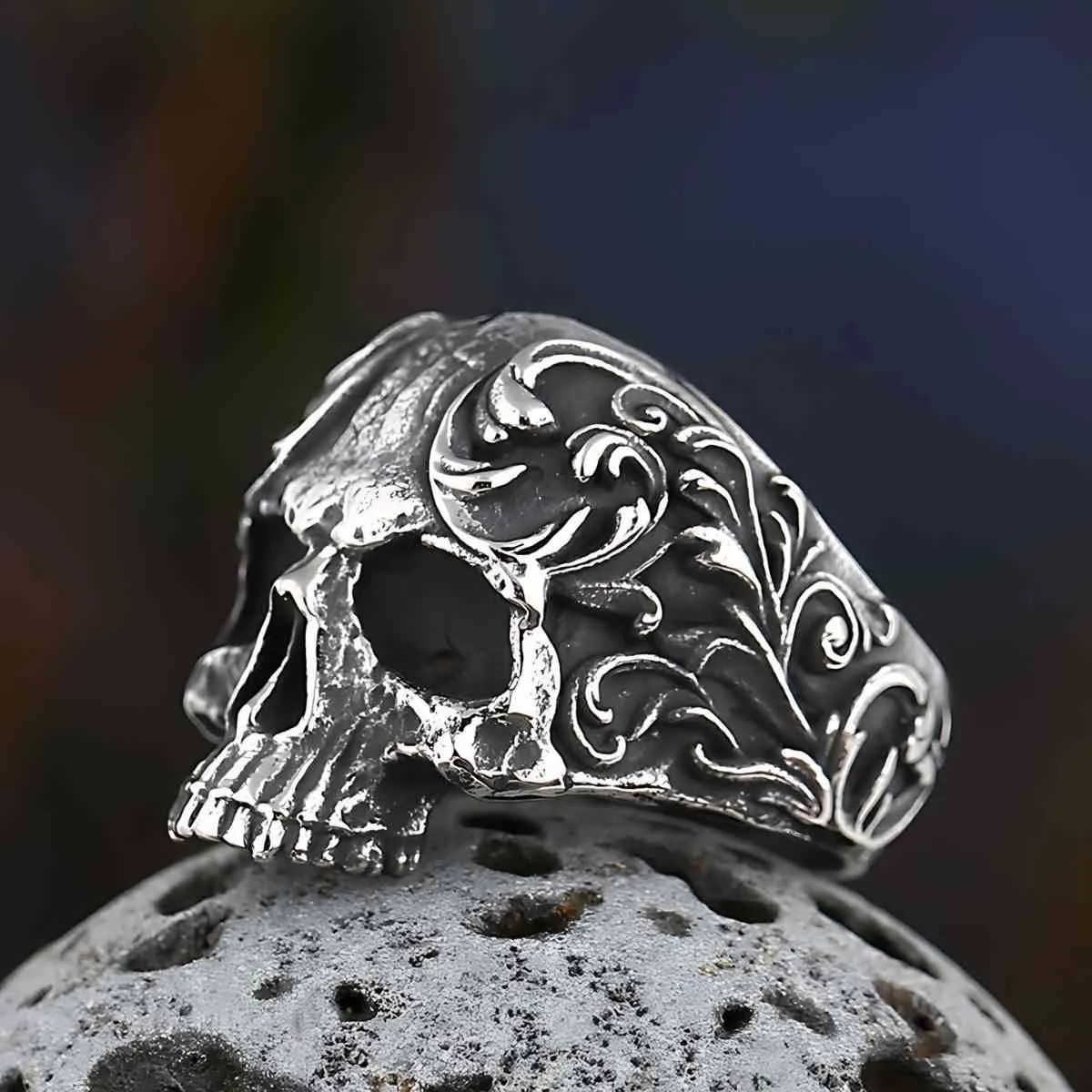 Floral Half Skull Ring