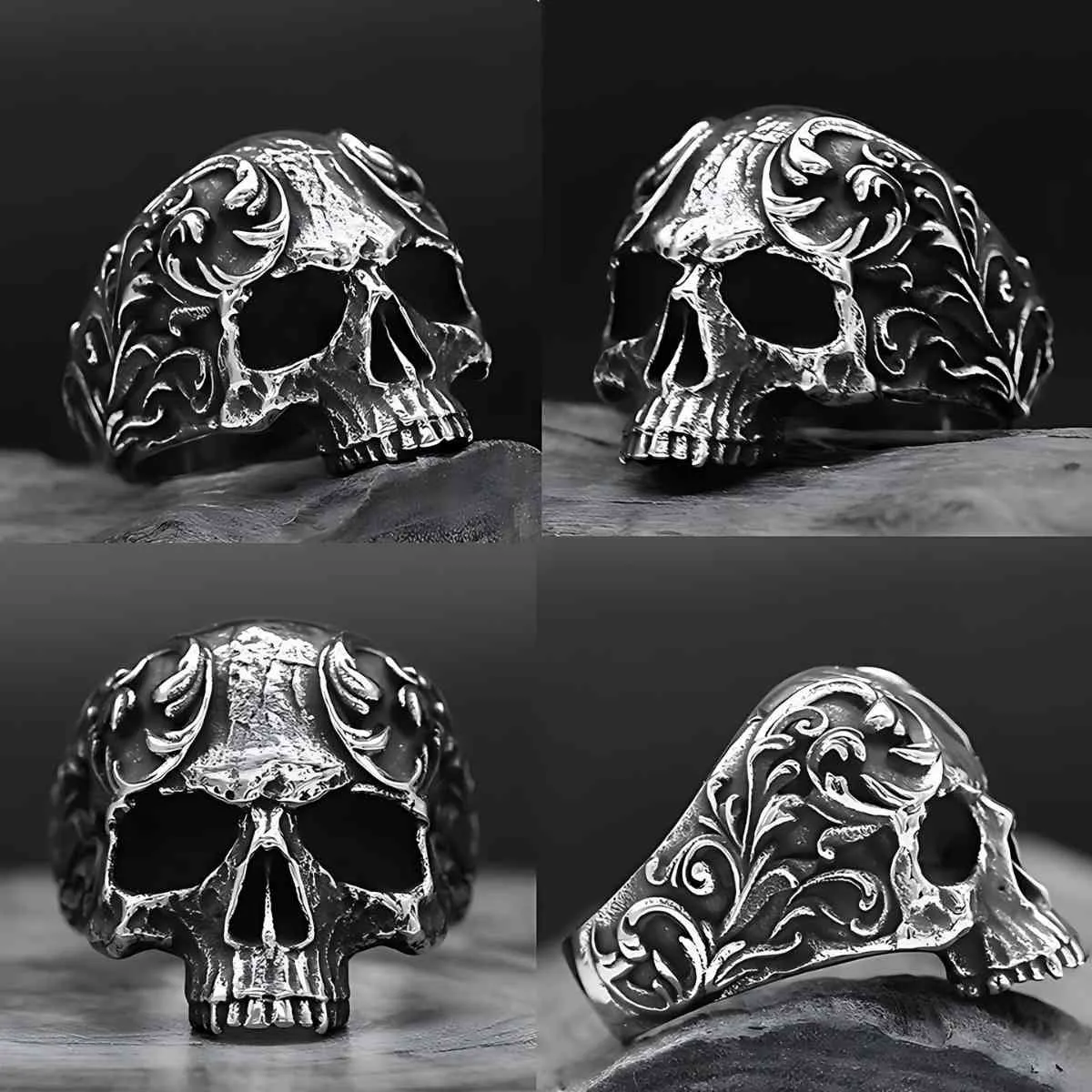 Floral Half Skull Ring