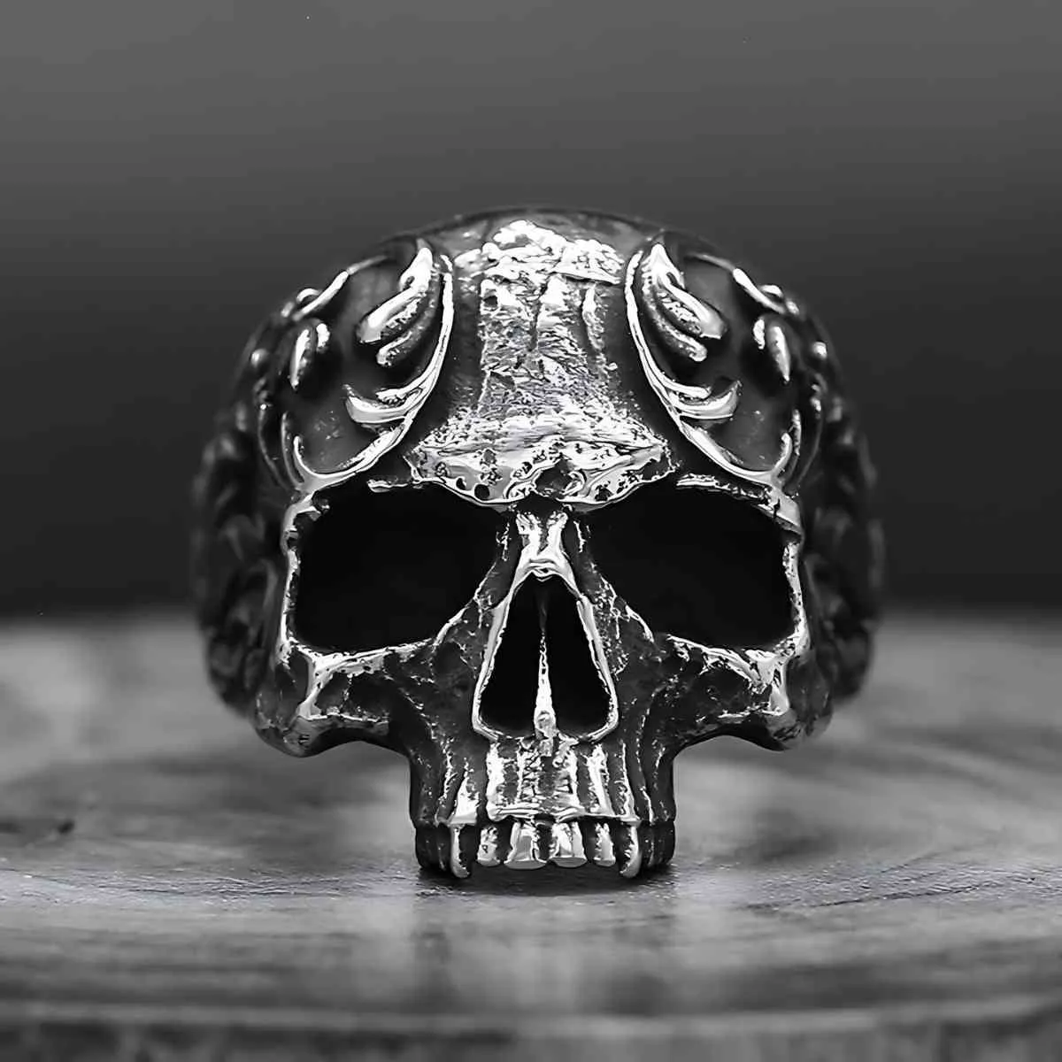 Floral Half Skull Ring