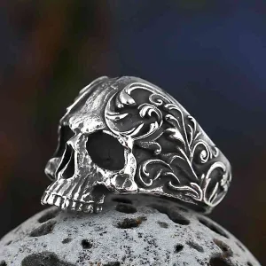 Floral Half Skull Ring