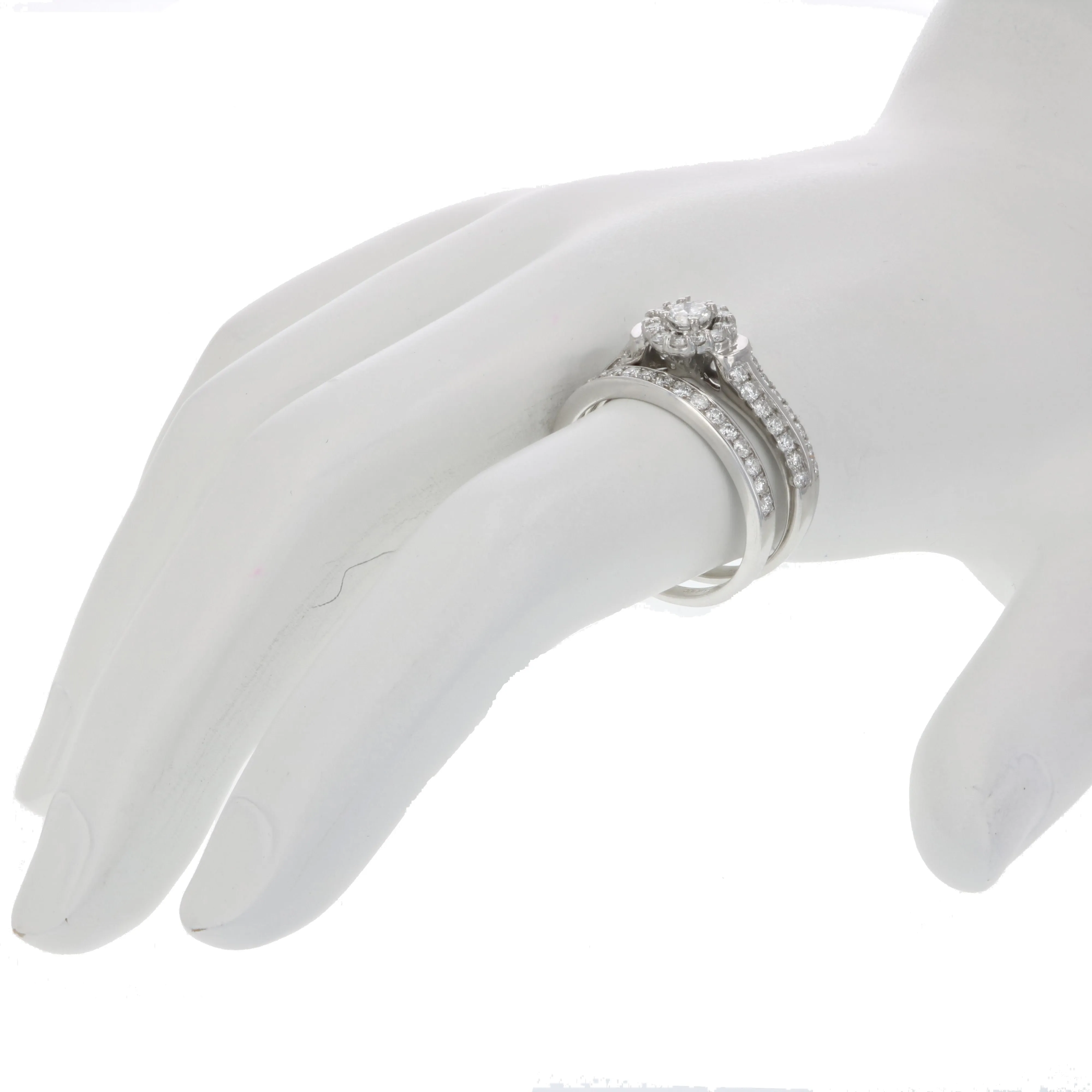 Floral Multi Row Bridal Rings Set in 14K White Gold