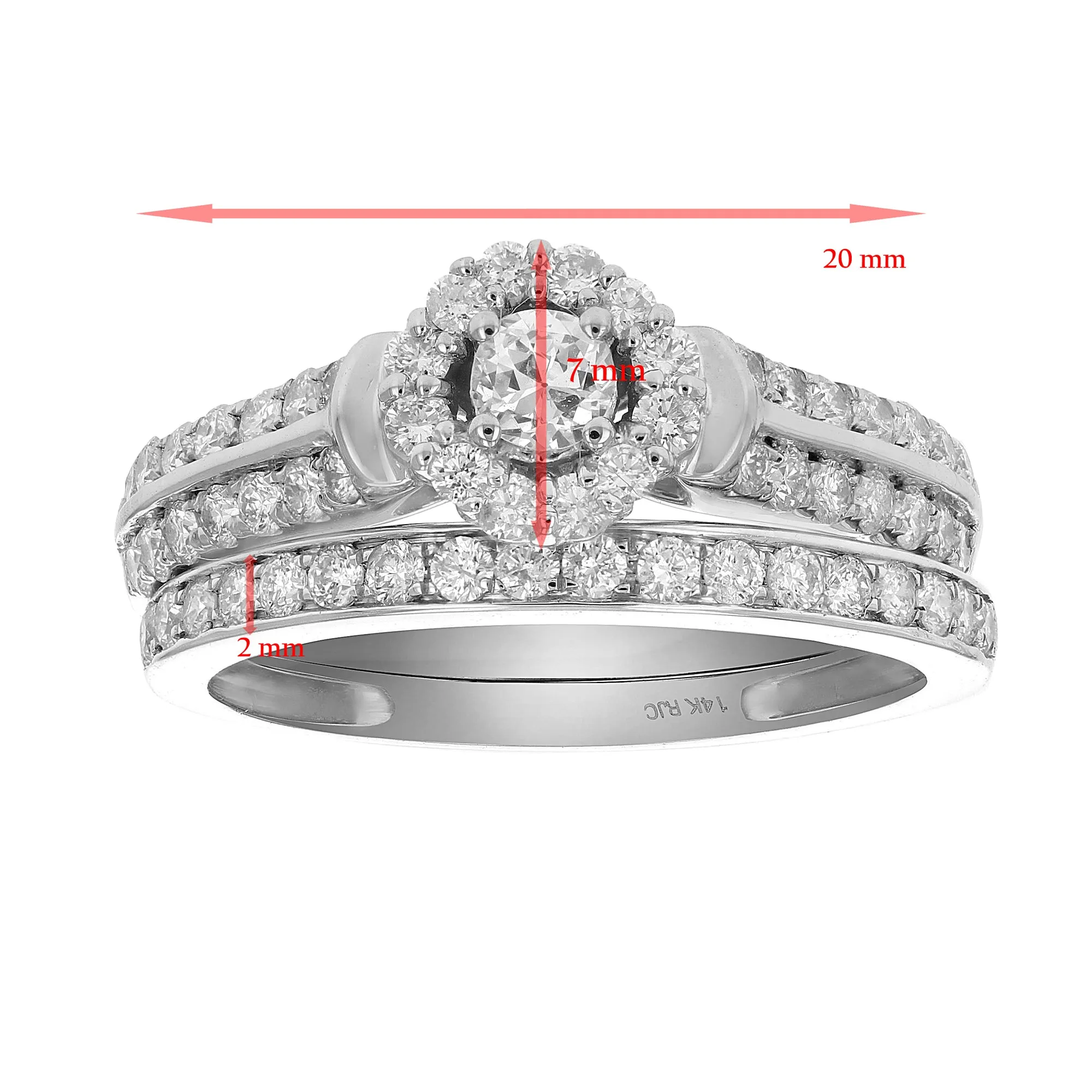 Floral Multi Row Bridal Rings Set in 14K White Gold