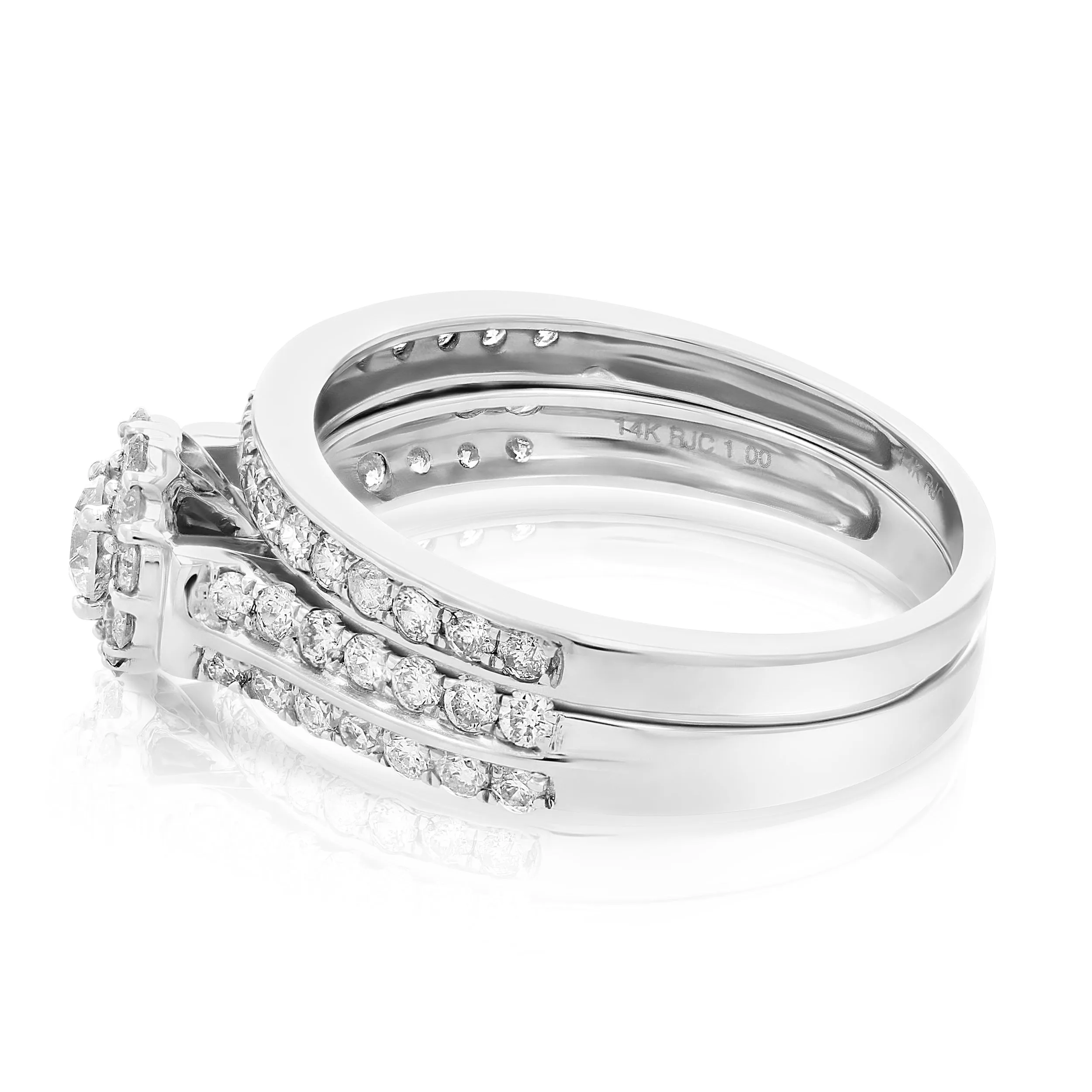 Floral Multi Row Bridal Rings Set in 14K White Gold