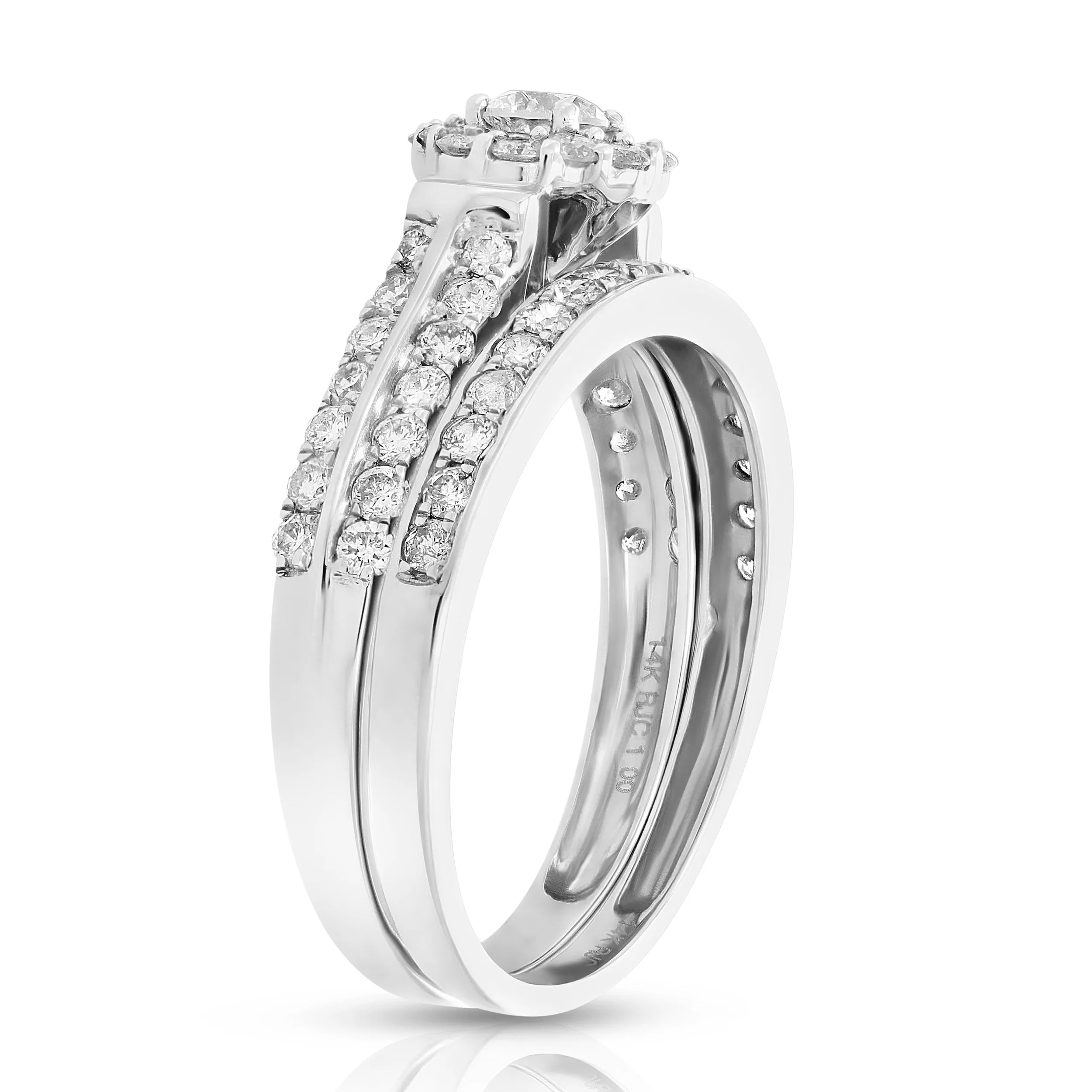 Floral Multi Row Bridal Rings Set in 14K White Gold