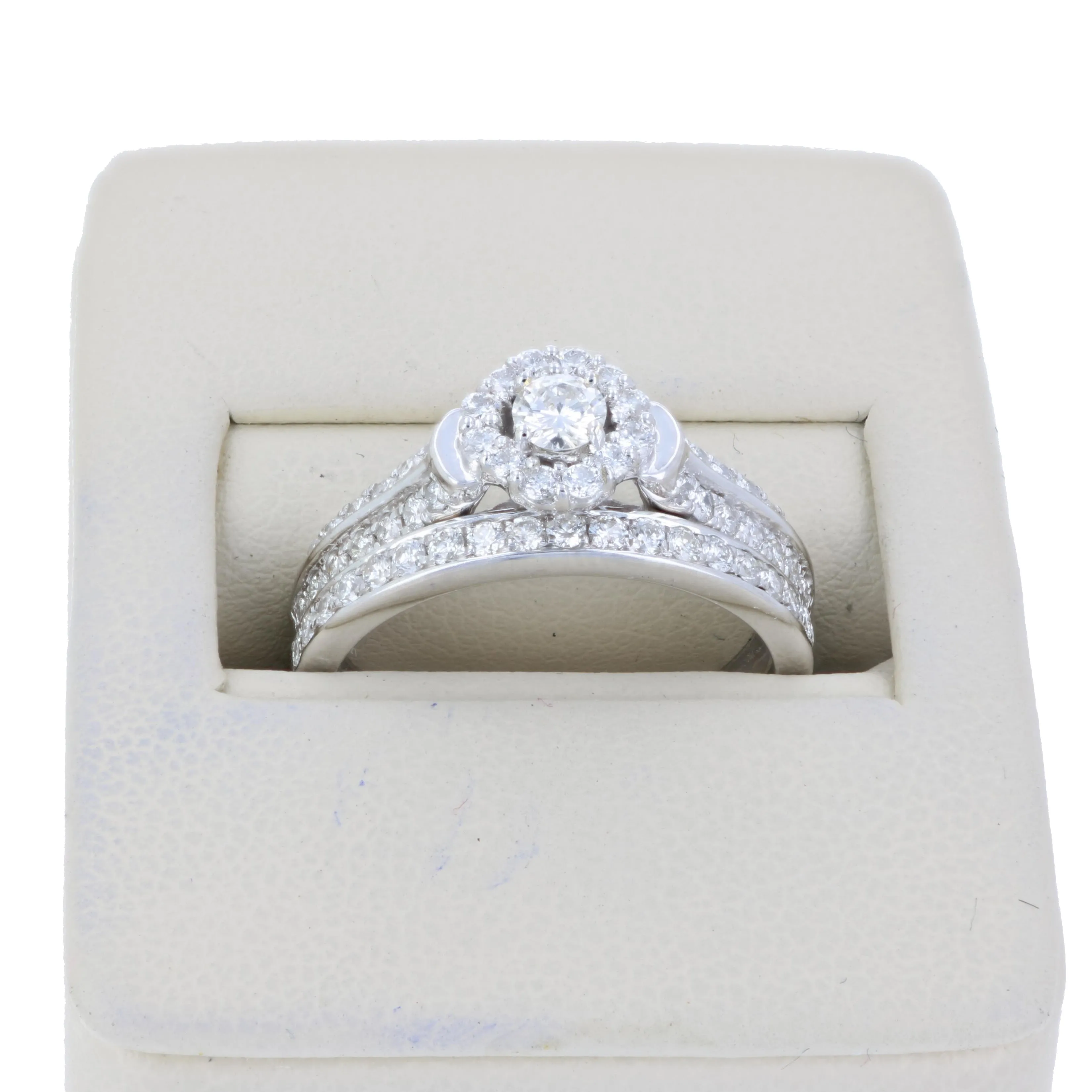 Floral Multi Row Bridal Rings Set in 14K White Gold