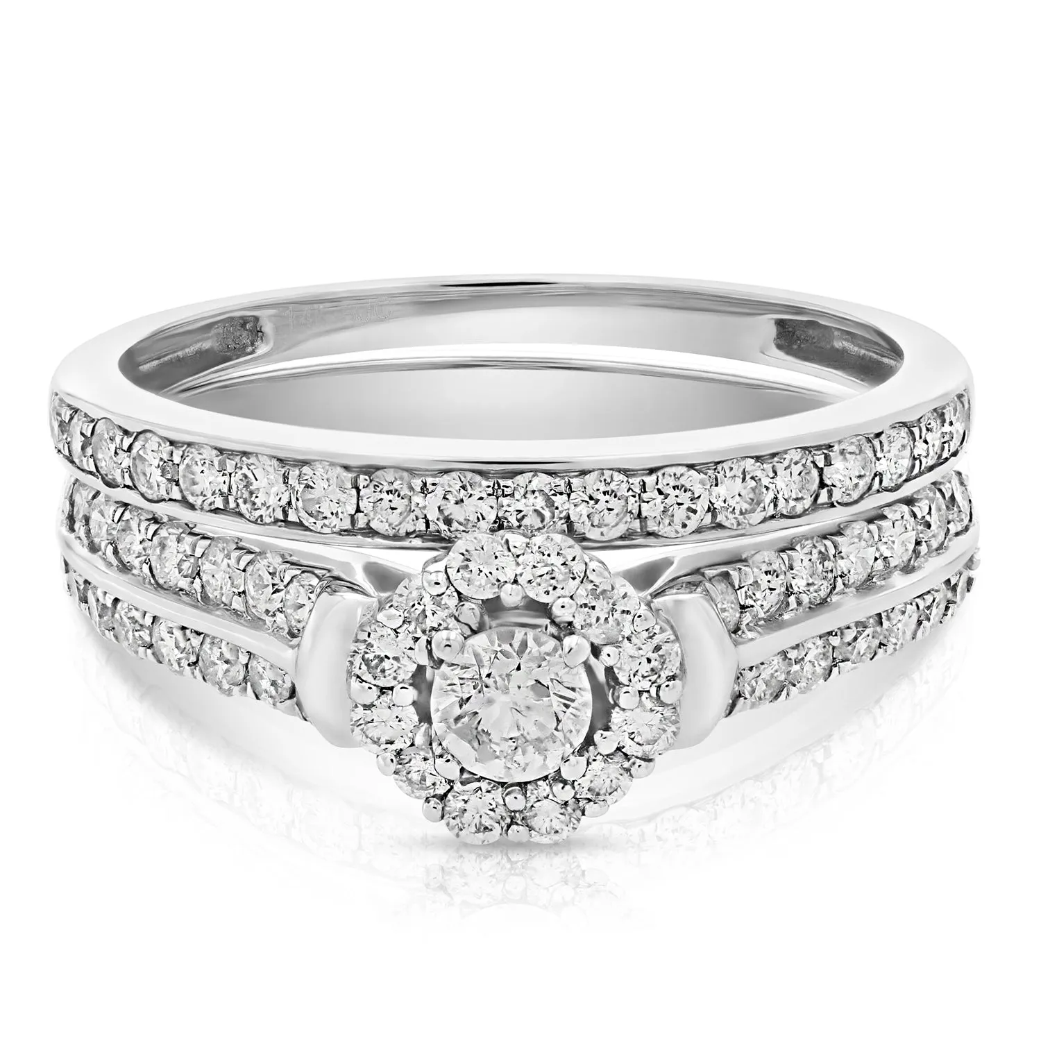 Floral Multi Row Bridal Rings Set in 14K White Gold