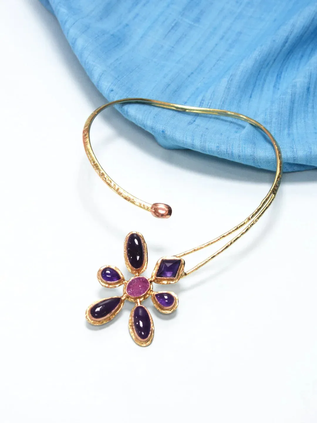 Floral Semi Precious Amethyst Necklace - Adjustable