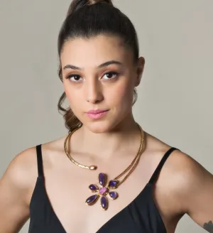 Floral Semi Precious Amethyst Necklace - Adjustable