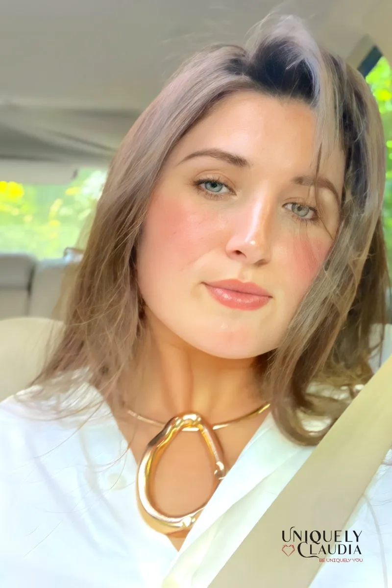 Freeform Statement Gold-Plated SS Necklace & Stud Earrings