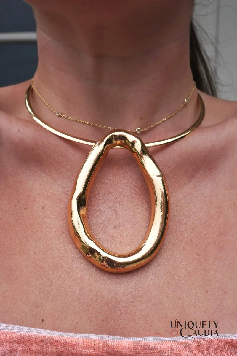 Freeform Statement Gold-Plated SS Necklace & Stud Earrings