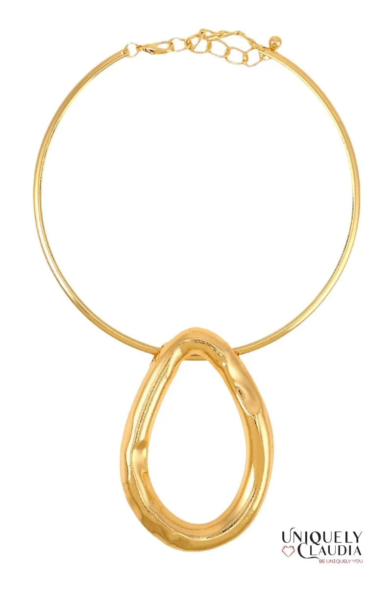 Freeform Statement Gold-Plated SS Necklace & Stud Earrings