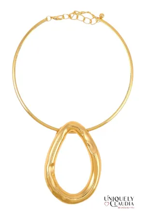 Freeform Statement Gold-Plated SS Necklace & Stud Earrings