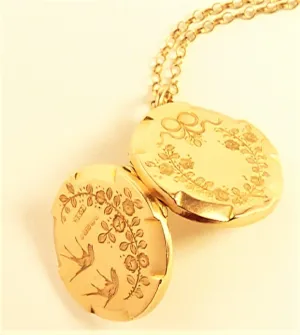 Fully Hallmarked Antique Rose Gold Locket 1913 Sheldon Brothers And 16 Inch Fully Hallmarked Gold Necklace