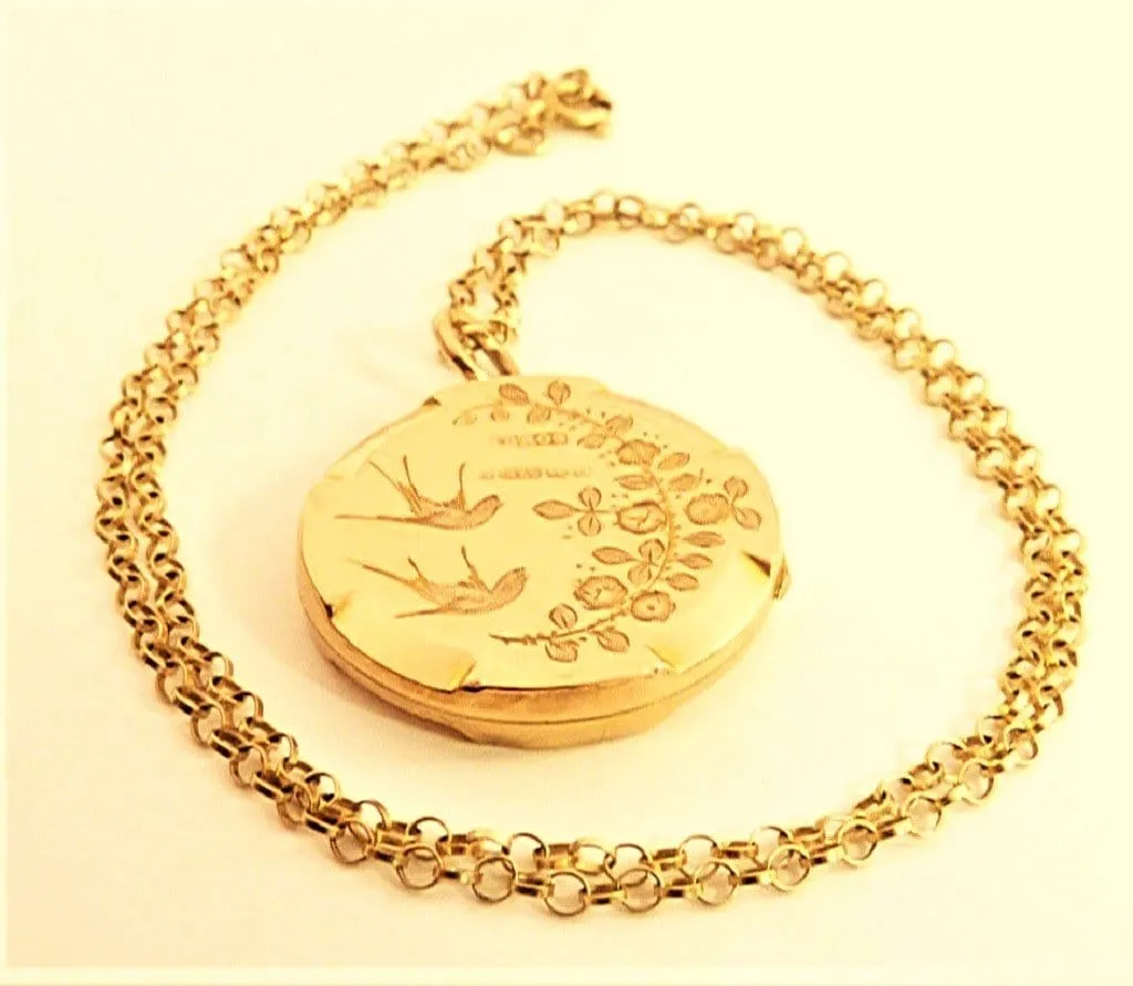 Fully Hallmarked Antique Rose Gold Locket 1913 Sheldon Brothers And 16 Inch Fully Hallmarked Gold Necklace