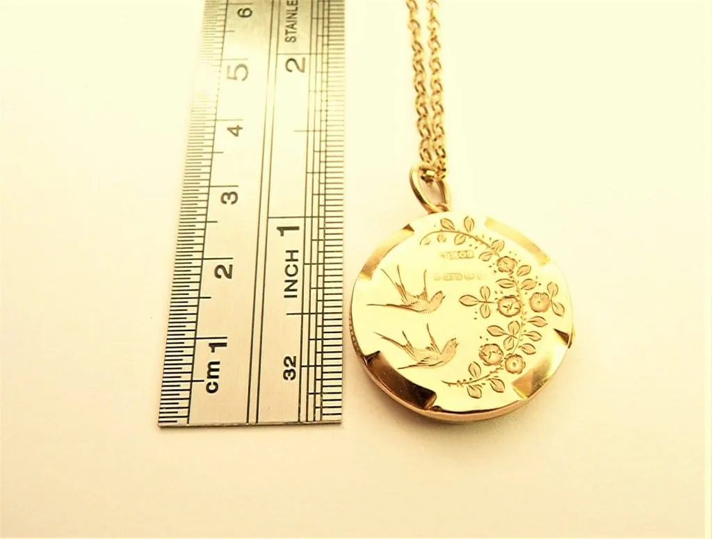Fully Hallmarked Antique Rose Gold Locket 1913 Sheldon Brothers And 16 Inch Fully Hallmarked Gold Necklace