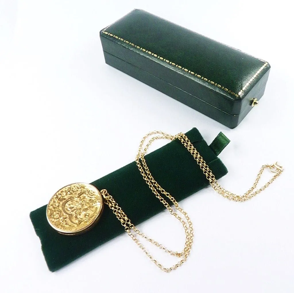 Fully Hallmarked Art Nouveau 9 Carat Gold Locket 1905 4.2 Grams And 45 cm Necklace