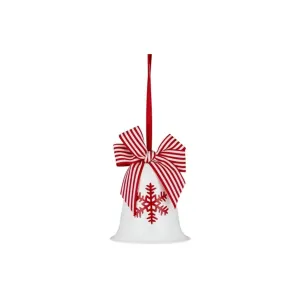 Gala Snowflake Bell with Bow Ornament White & Red