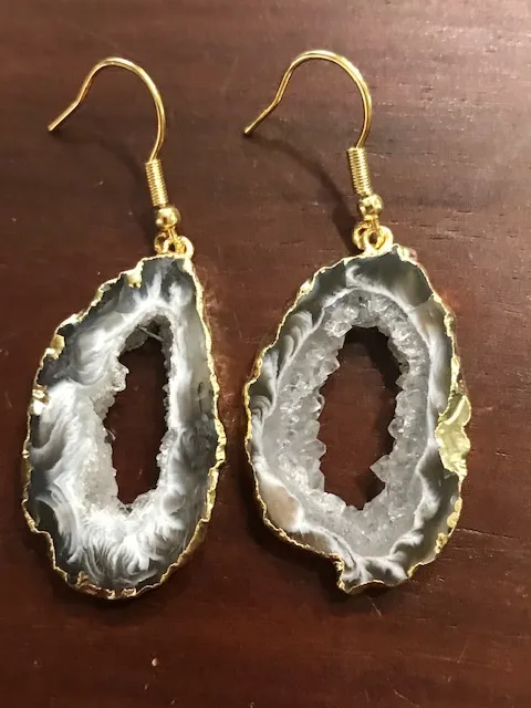 Geode Slice Druzy Earrings - Gold